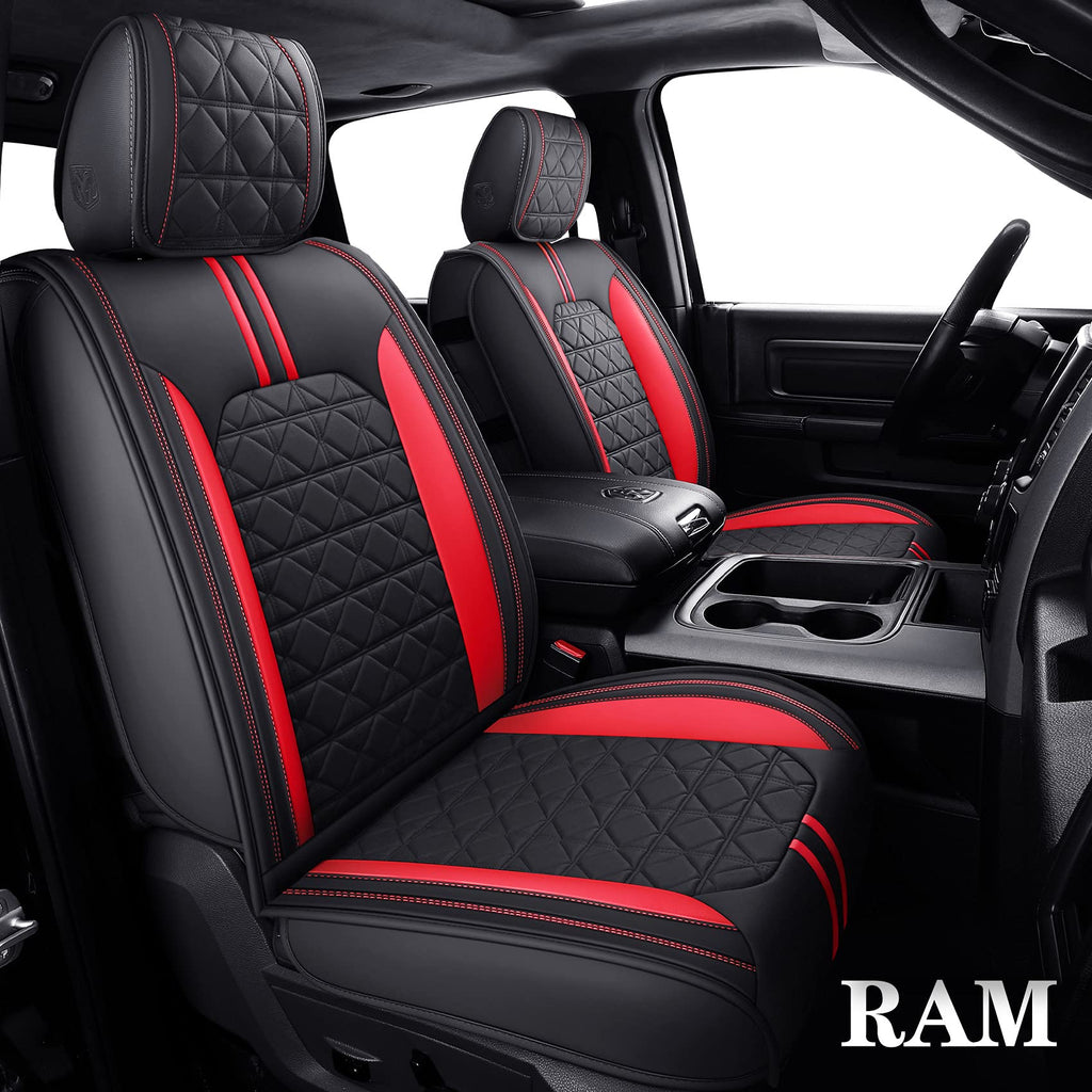 YIERTAI Dodge RAM Seat Covers Fit for 2009-2023 2024 2025 2026 1500/2500/3500HD Pickup Front Seats Only Crew Double Cab Quad Cab Waterproof Leather Seat Covers(2 PCS Front only/Black)