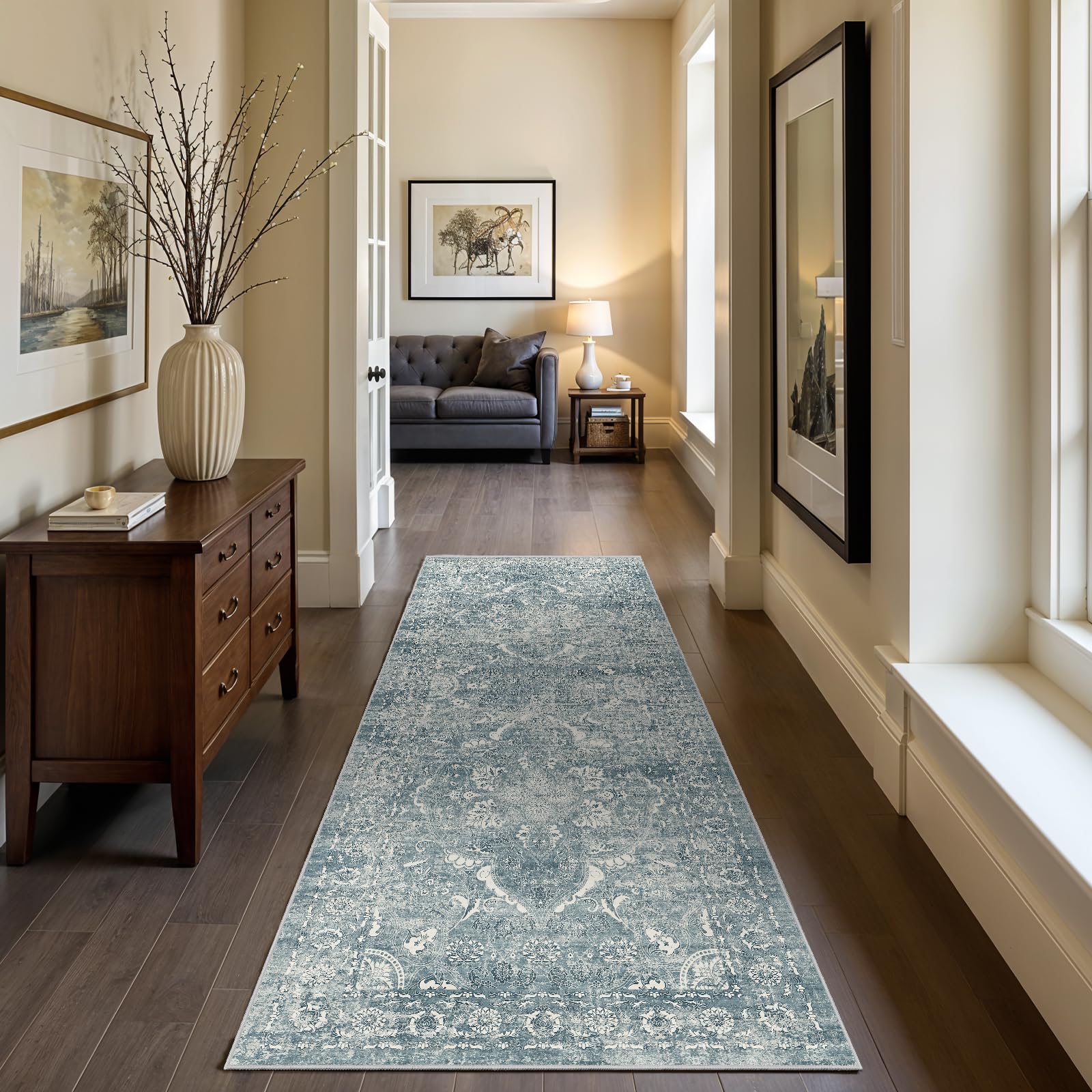2x5 Washable Kitchen Runner Rug - Soft Low Pile Floral Animal Cat Print Rugs with Non-Slip Backing Waterproof Stain-Resistant Indoor Carpet for Hallway Entryway Bathroom Bedroom (Black)
