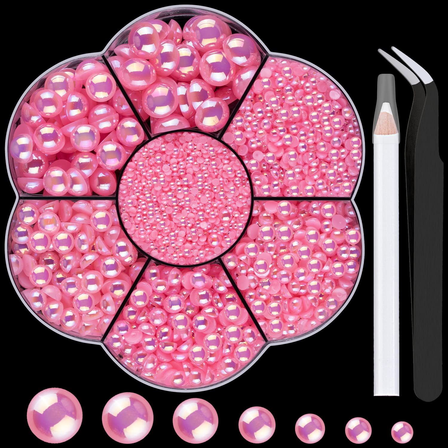 BELLEBOOST 5600pcs ABS Round Flat Back Beige Pearls Kit with Pickup Tools for Nail Art, Face, Body Decorations