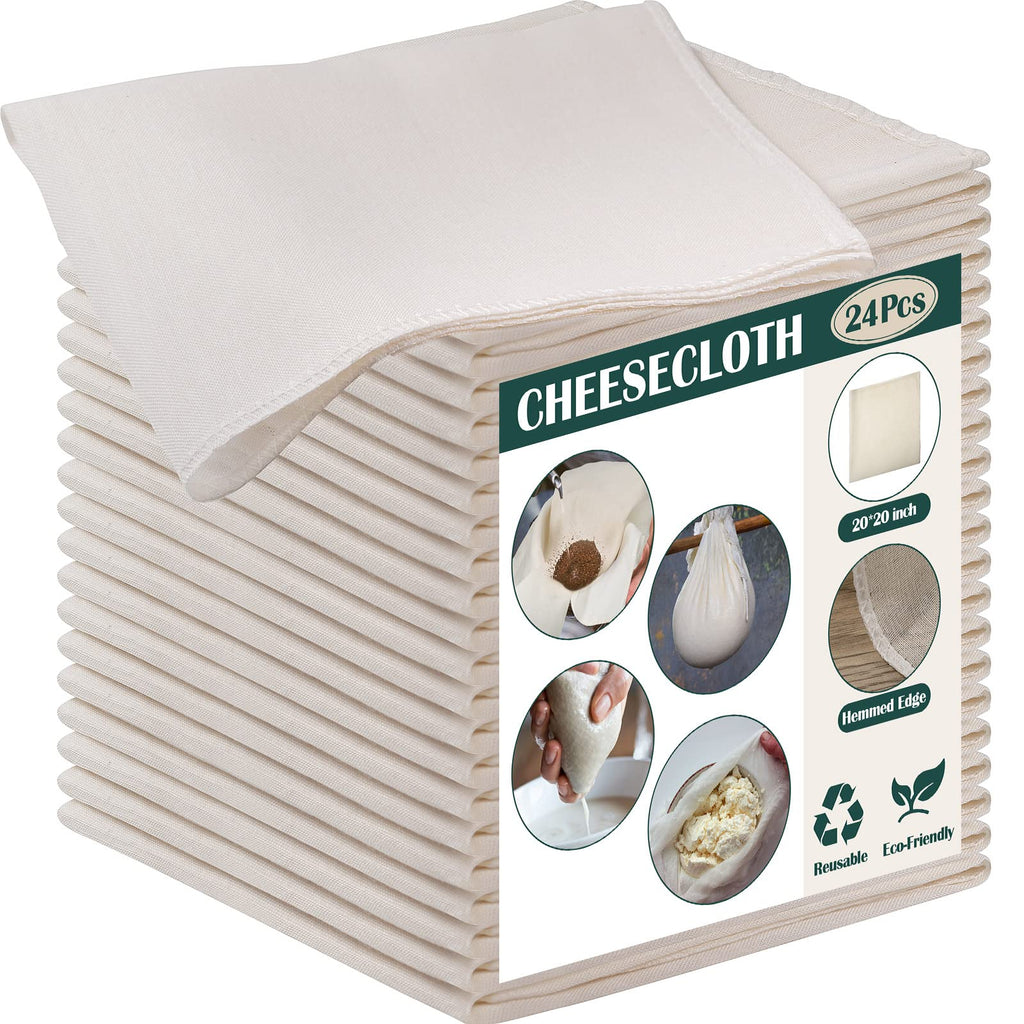 Reginary 24 Pcs 15 x 15 Inches Cheese Cloths Bulk, Grade 100, Hemmed Reusable Cheesecloth Bag for Straining Unbleached Cotton Muslin Cloth for Cheese Making, Cooking, Baking, Juicing, Butter, Turkey