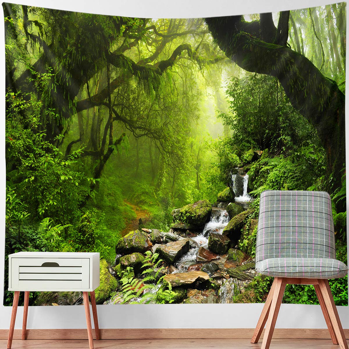 Llamazing Forest Landscape Home Decor - Living Room & Bedroom Magic Tapestry (Sunlight&Creek, 60''L51''W)