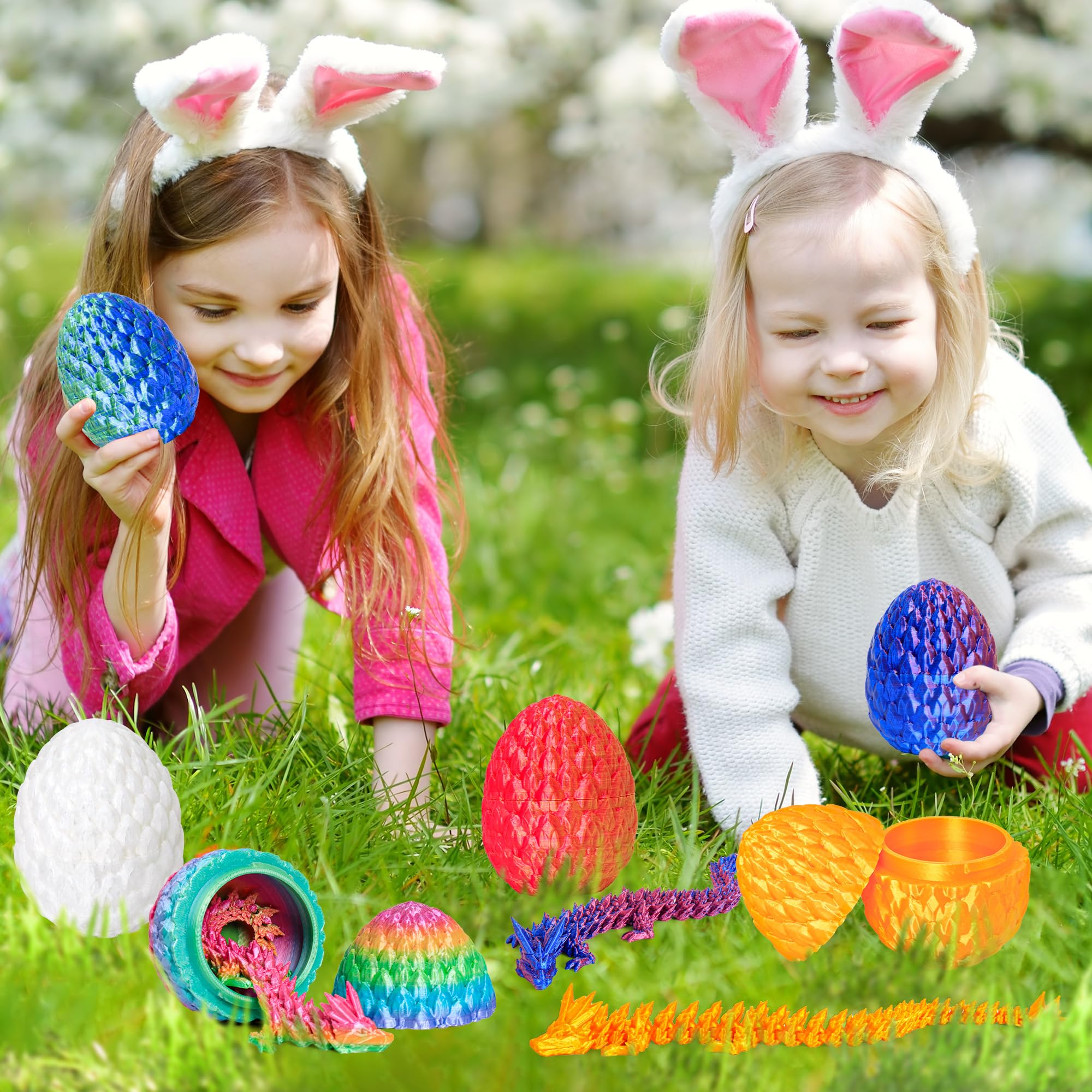 Easter Basket Stuffers 3D Printed Dragon Eggs with Dragon Inside Surprise Mystery Easter Egg Fidget Toy, Articulated Crystal Toys for Kid Easter Egg Hunt Party Favors (1PCS)
