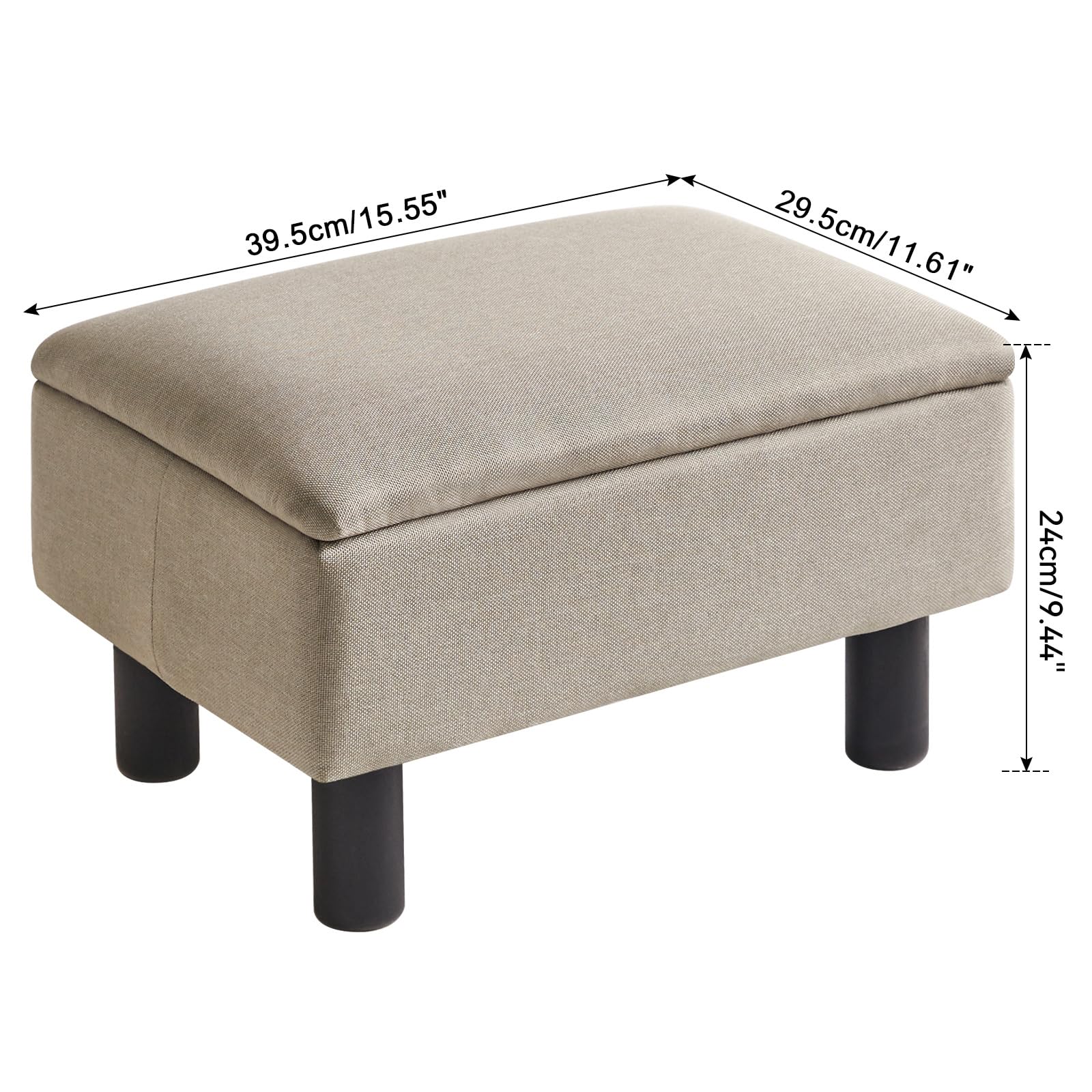 IBUYKE 16.54" Small Footstool, PU Faux Leather Step Stool, with Padded Seat Pine Wood Legs and Padded Rectangular Stool, for Bedroom, Black RF-BD210