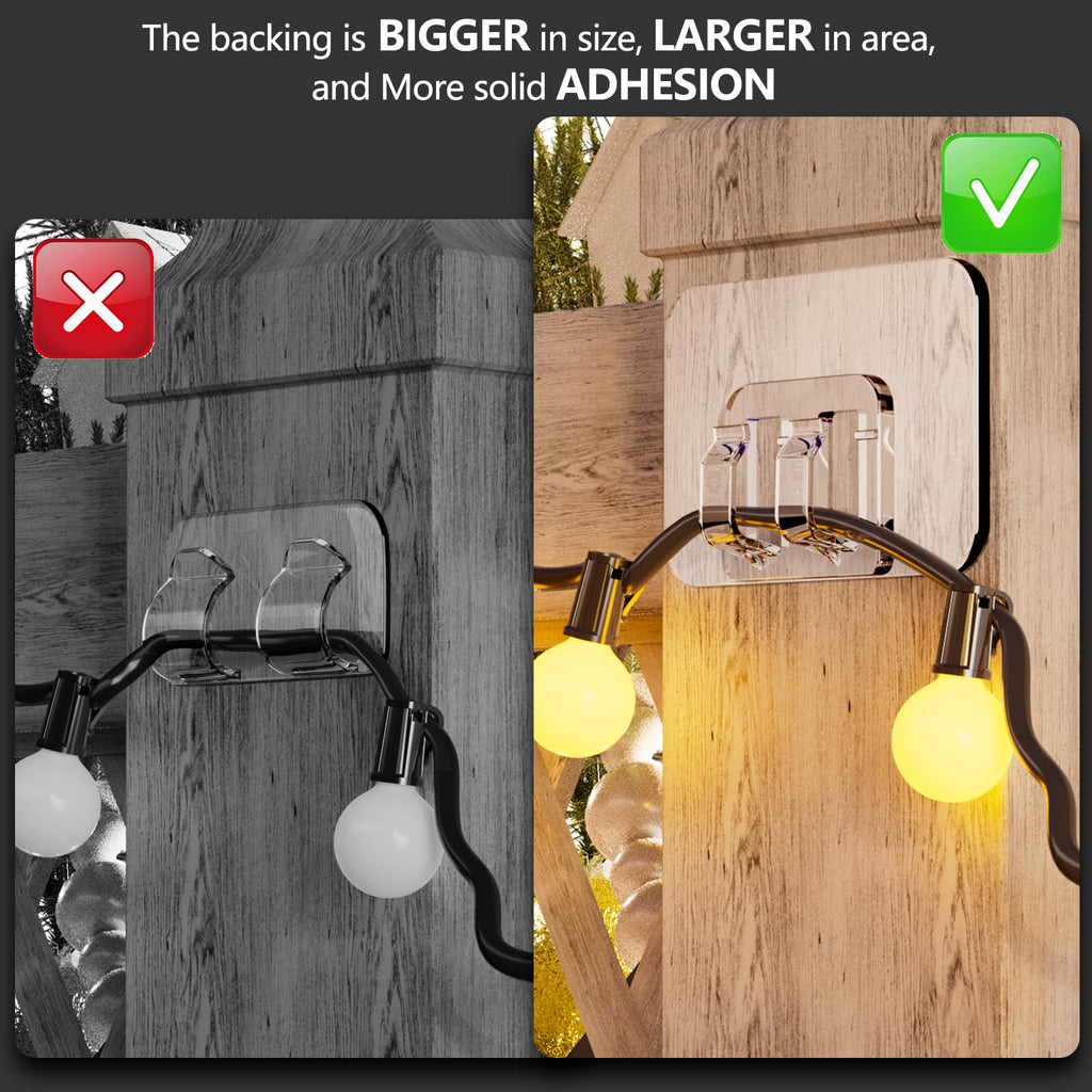 Hooks for Outdoor String Lights - 20 Pack with Adhesive Strips - No Damage, No Tools, No Holes, Waterproof and UV-Resistant, Perfect for Christmas and Patio Decor