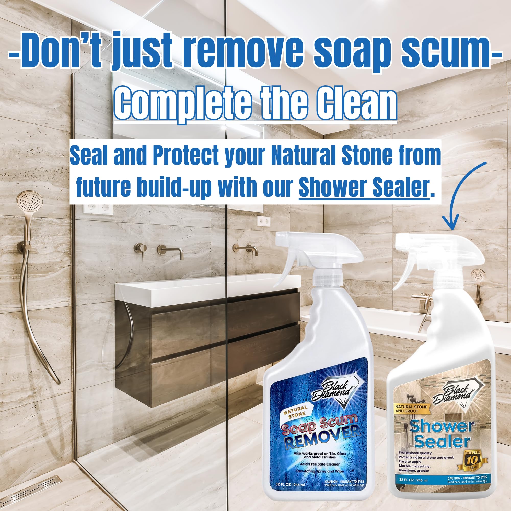 Natural Stone and Grout Penetrating Shower Sealer. Marble, Granite Travertine, Limestone. Protects Making Them Easy to Clean. Works Also on Grout in Tile, Ceramic, and Porcelain. 1-Quart