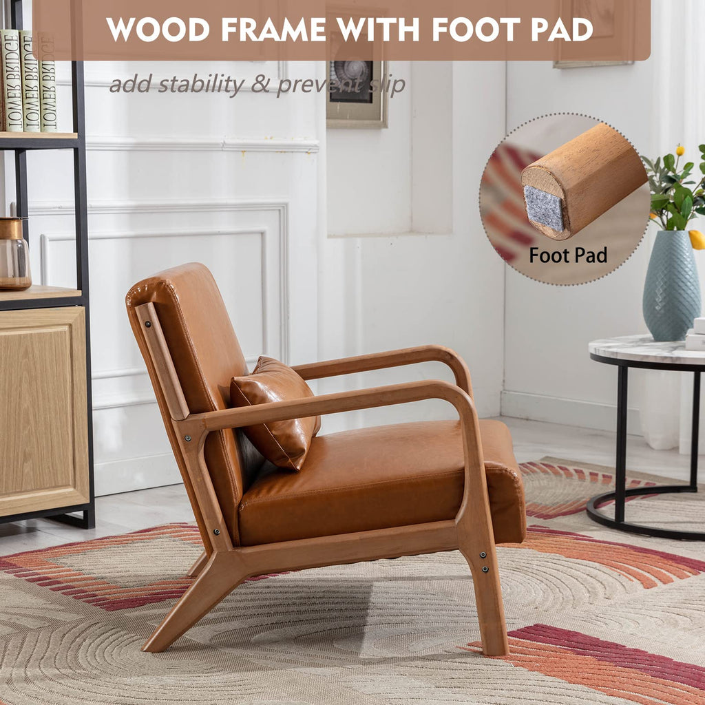 ANJ Mid Century Modern Accent Chair, Comfy Fabric Living Room Chairs with Solid Wood Frame, Lounge Reading Armchair, Easy Assembly, Beige