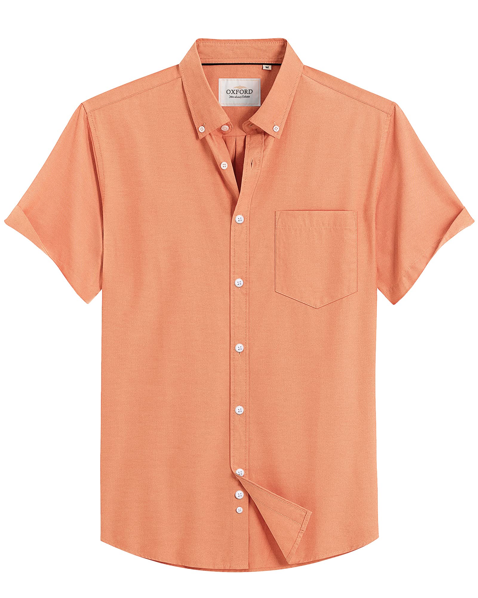 Alimens & Gentle Men's Short Sleeve Oxford Shirt Regular Fit Button Down Collar Shirts with Pocket