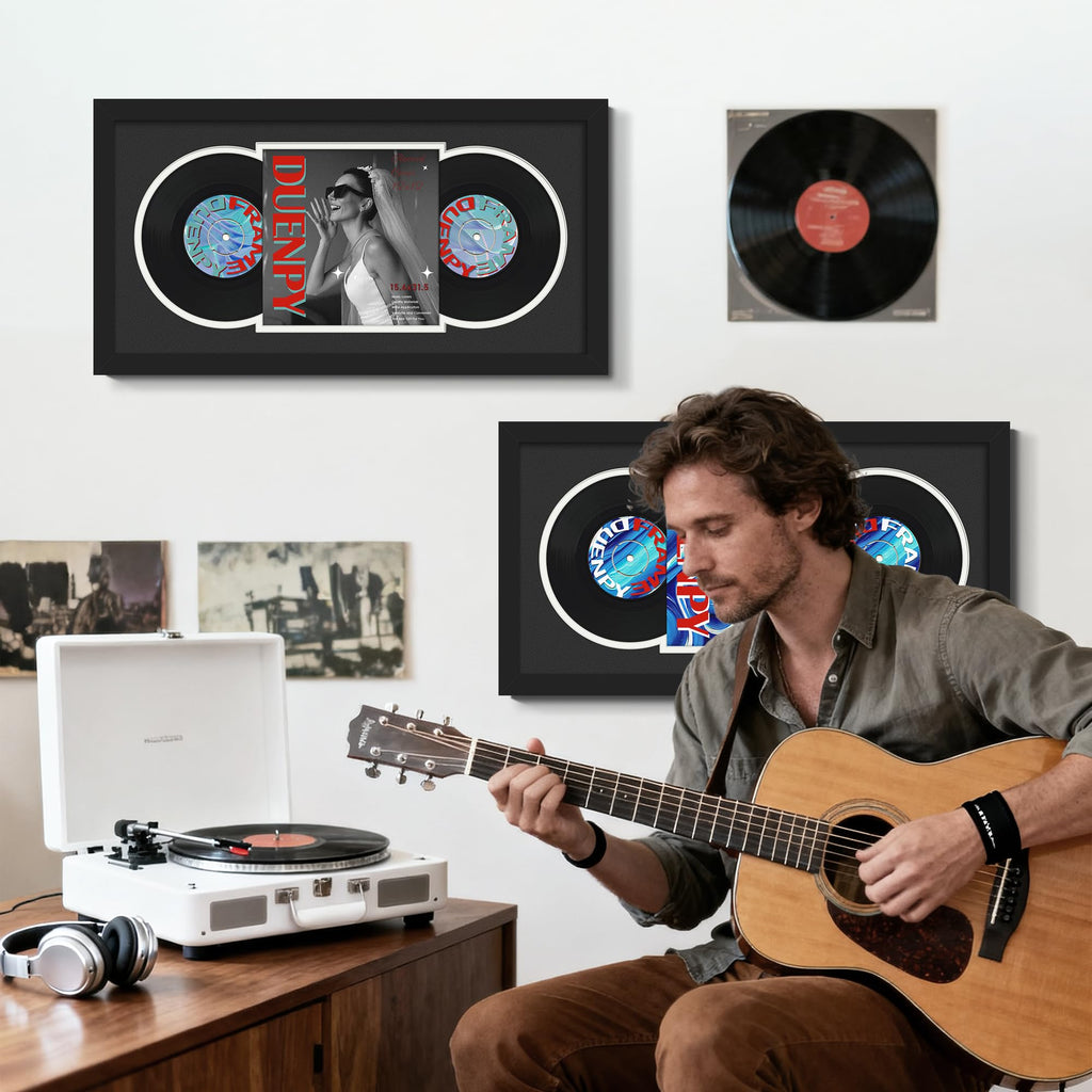 DUENPY Vinyl Record Display Frame 16x22 Inches Display Record Album and 12.5x12.5 Album Cover Art（Black Bottom Mat） Wall Mount