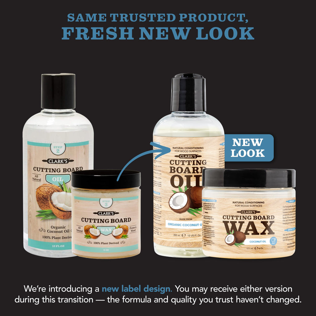 CLARK'S Cutting Board Care Kit with Coconut Oil - Includes Butcher Block Oil and Wax - Made with Refined Coconut Oil, Natural Beeswax, and Carnauba Wax - For Kitchen Countertops and Butcher Blocks