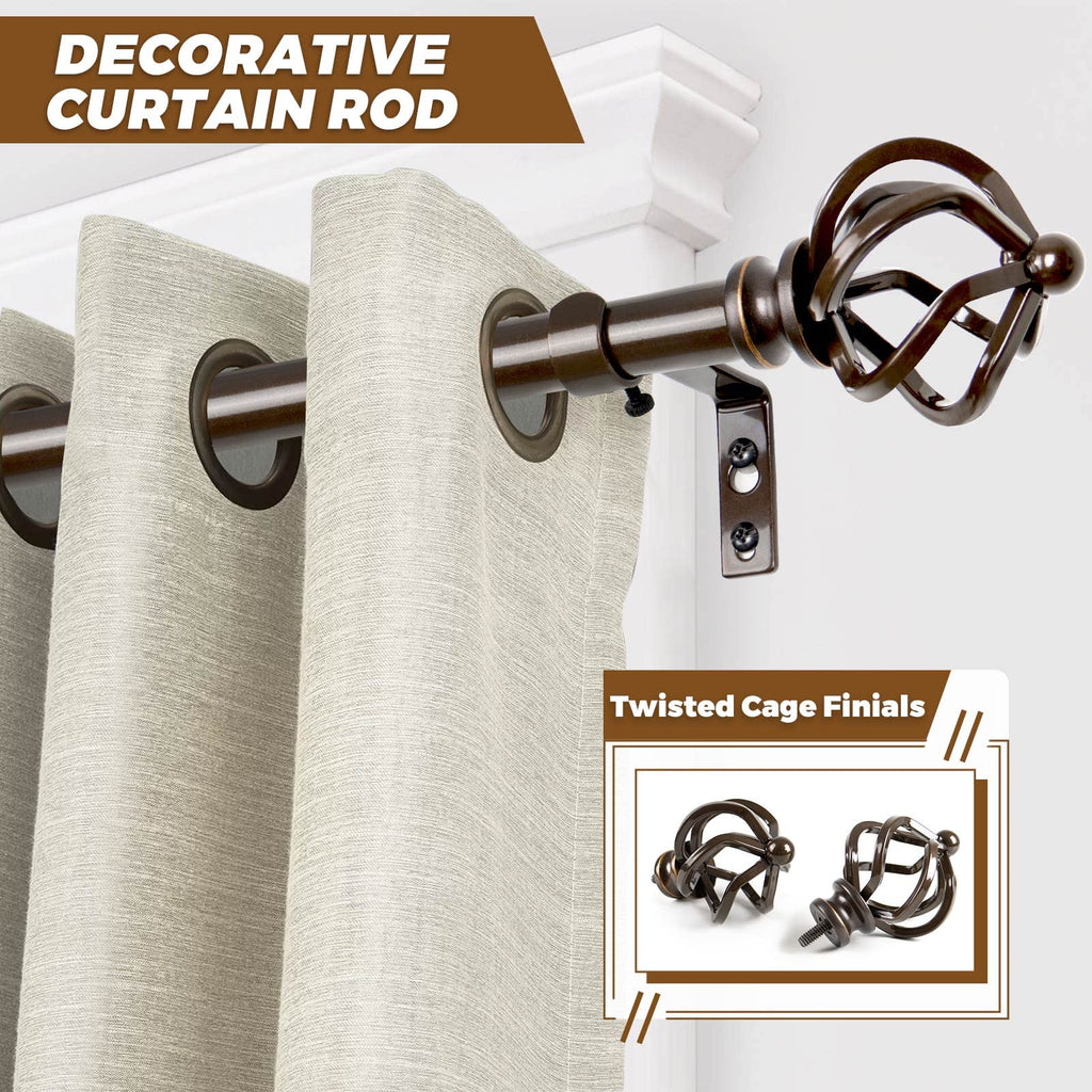 KAMANINA Silver Curtain Rod 32 to 58 Inch(2.6-4.8ft), Adjustable Curtain Rods for Windows 28 to 48 Inch, 3/4 Inch Splicing Drapery Rods with Twisted Cage Finial