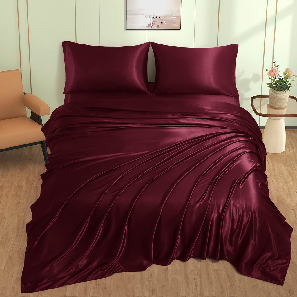 VACVELT 3pcs Beige Satin Sheets Twin Size Bed Set, 15 Inch Deep Pocket Silky Satin Sheet Set, Soft Satin Bedding Set Cooling & Luxury Bed Sheets, 1 Fitted Sheet + 1 Flat Sheet + 1 Pillowcase