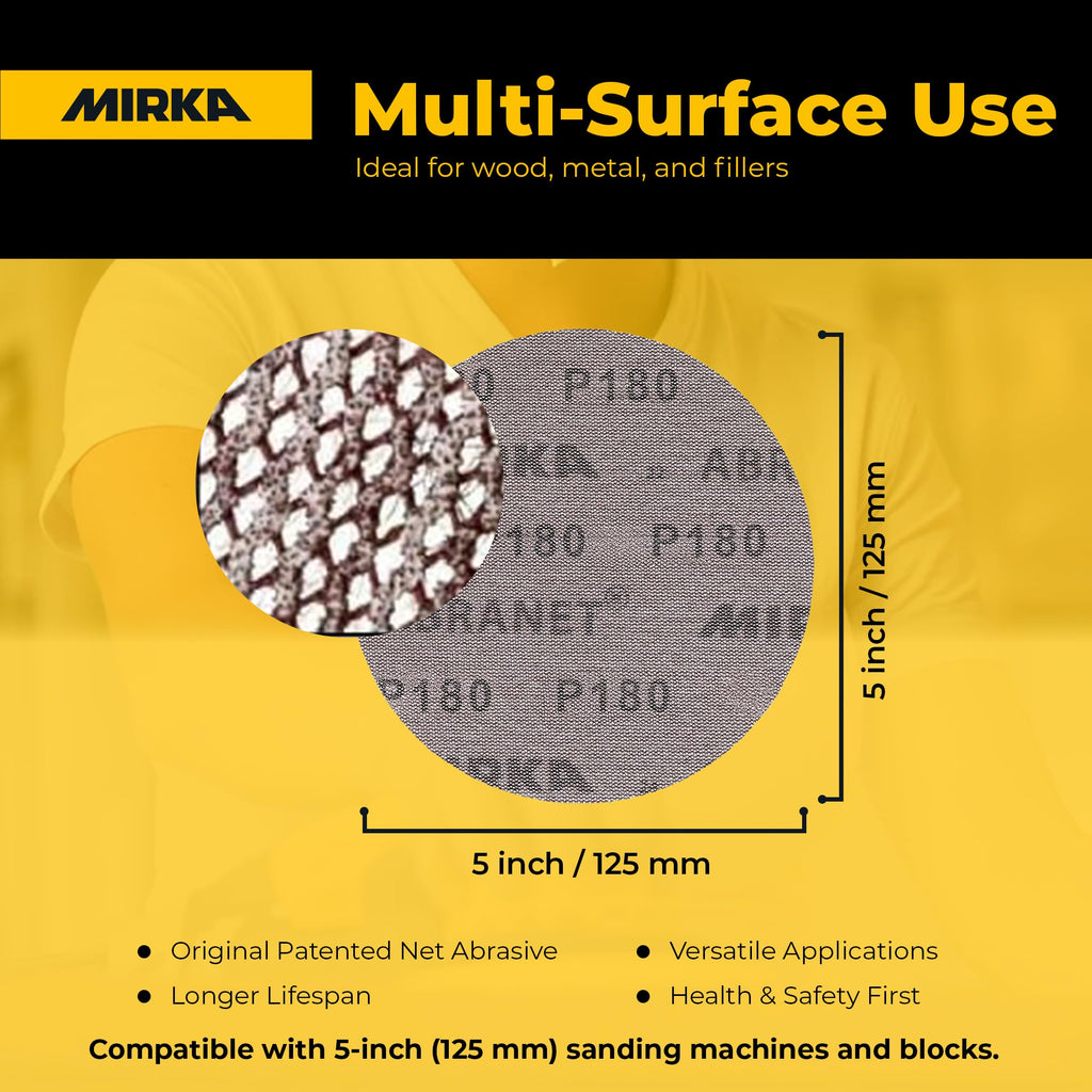 Mirka Abranet Sanding Mesh Discs 80 Grit 5 Inch Hook and Loop 50 Pcs | Hook and Loop, 50pcs, 9A-232-080