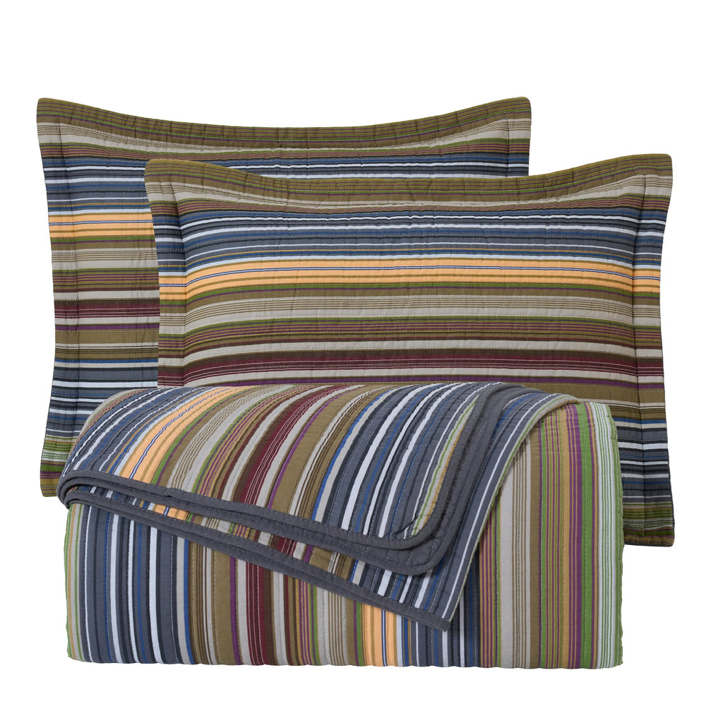 Chezmoi Collection Avery Striped Cotton Quilt Set Twin Size, 2-Piece Soft Pre-Washed 100% Cotton Quilt, Multi-Color Brown