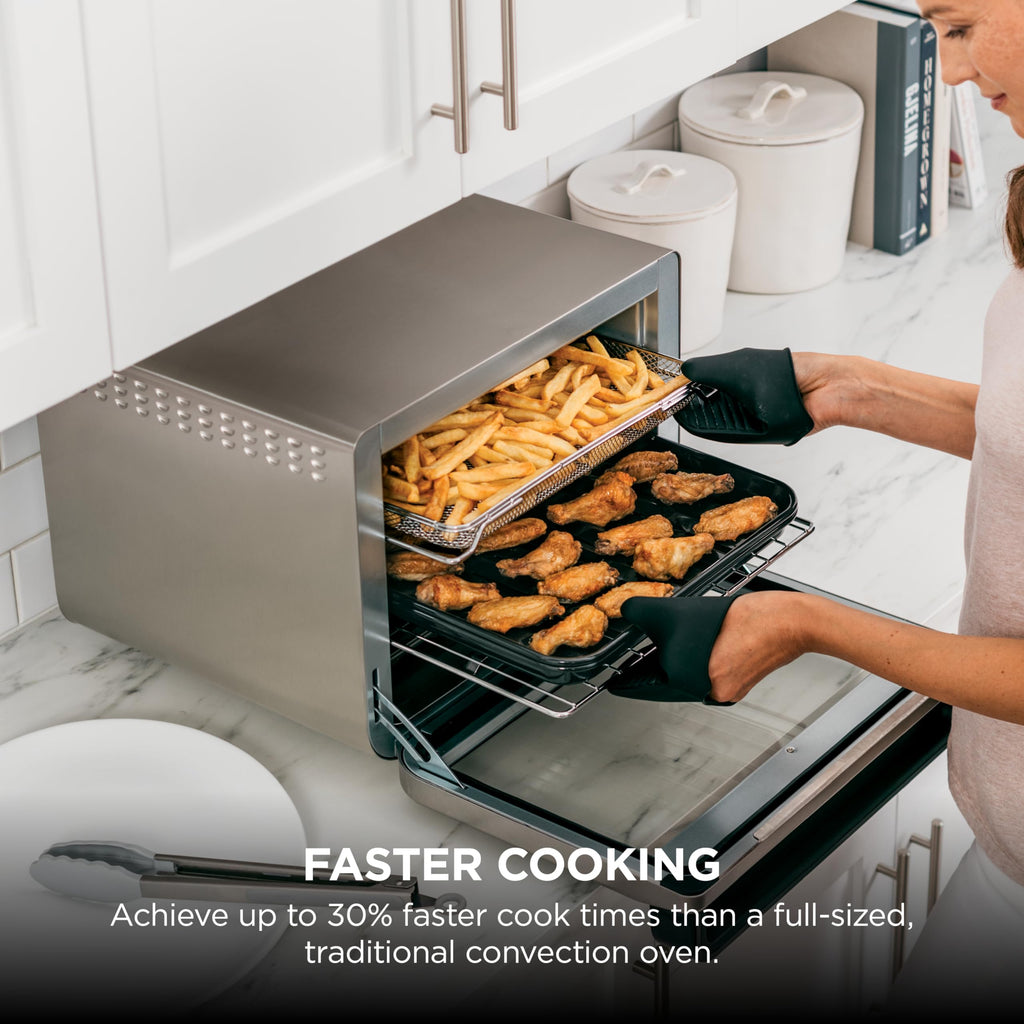 Ninja DT251 Foodi 10-in-1 Smart XL Air Fry Oven, Bake, Broil, Toast, Air Fry, Roast, Digital Toaster, Smart Thermometer, True Surround Convection up to 450°F, includes 6 trays & Recipe Guide, Silver