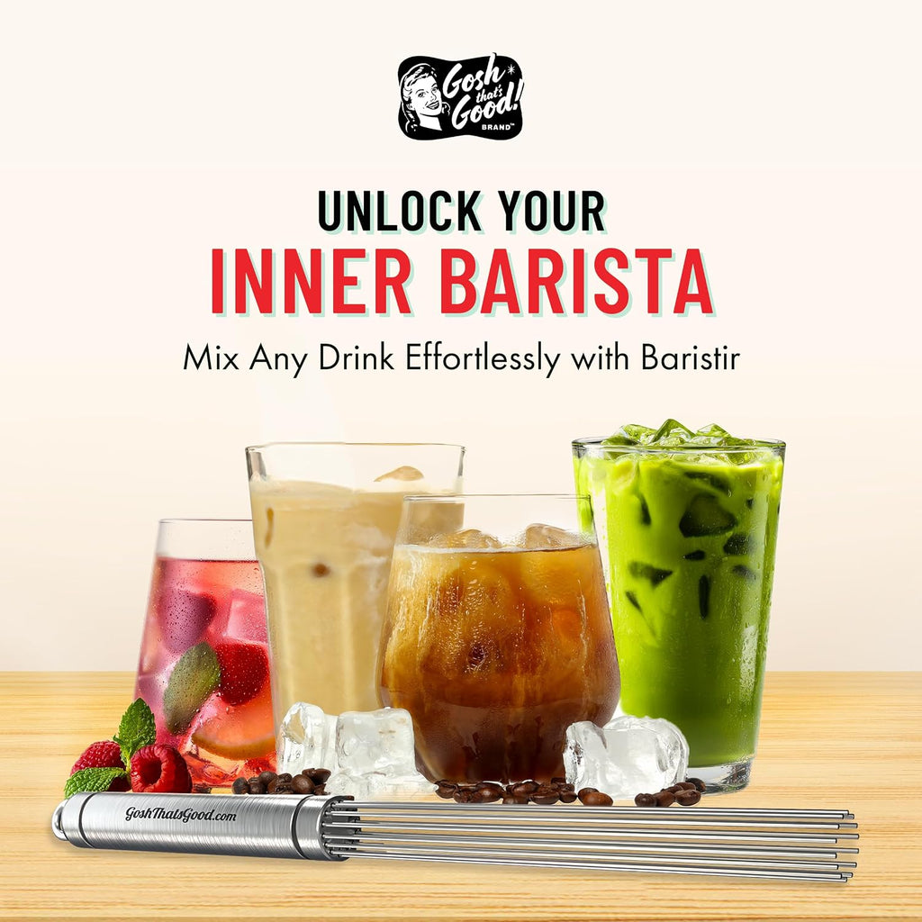 Baristir by Gosh That's Good – Barista Mixing Tool for Coffee Shops | Handheld Stirrer for Coffee, Matcha, Tea | No Clumps, Excellent Foam Control