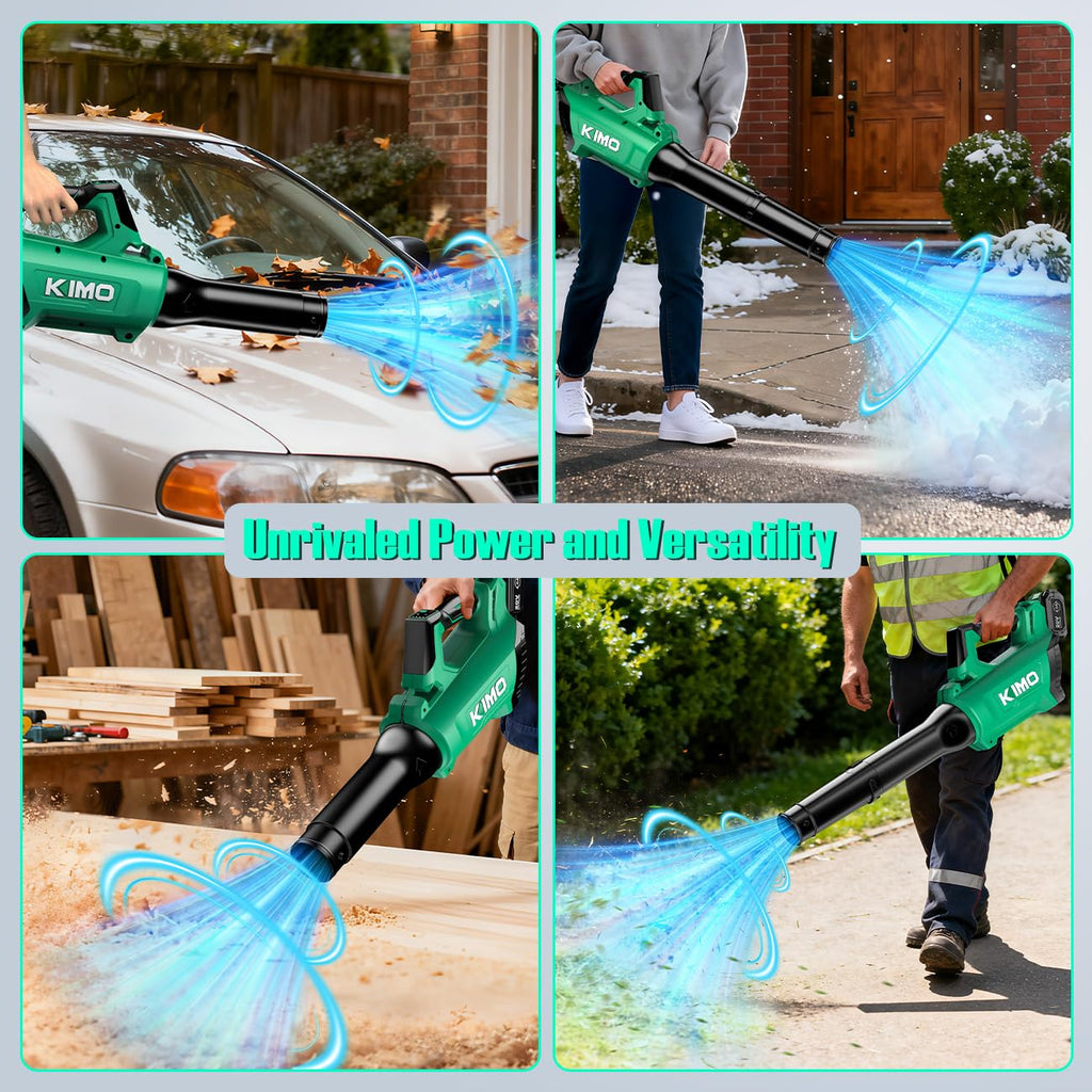 KIMO Leaf Blower Cordless with Battery and Charger, 540CFM/220MPH, Precision Adjustment Handle, 3Speeds w/ Visual Panel, Lightweight, 2 Extended Tube, 2* 2.0 Battery Powered Leaf Blowers for Lawn Care