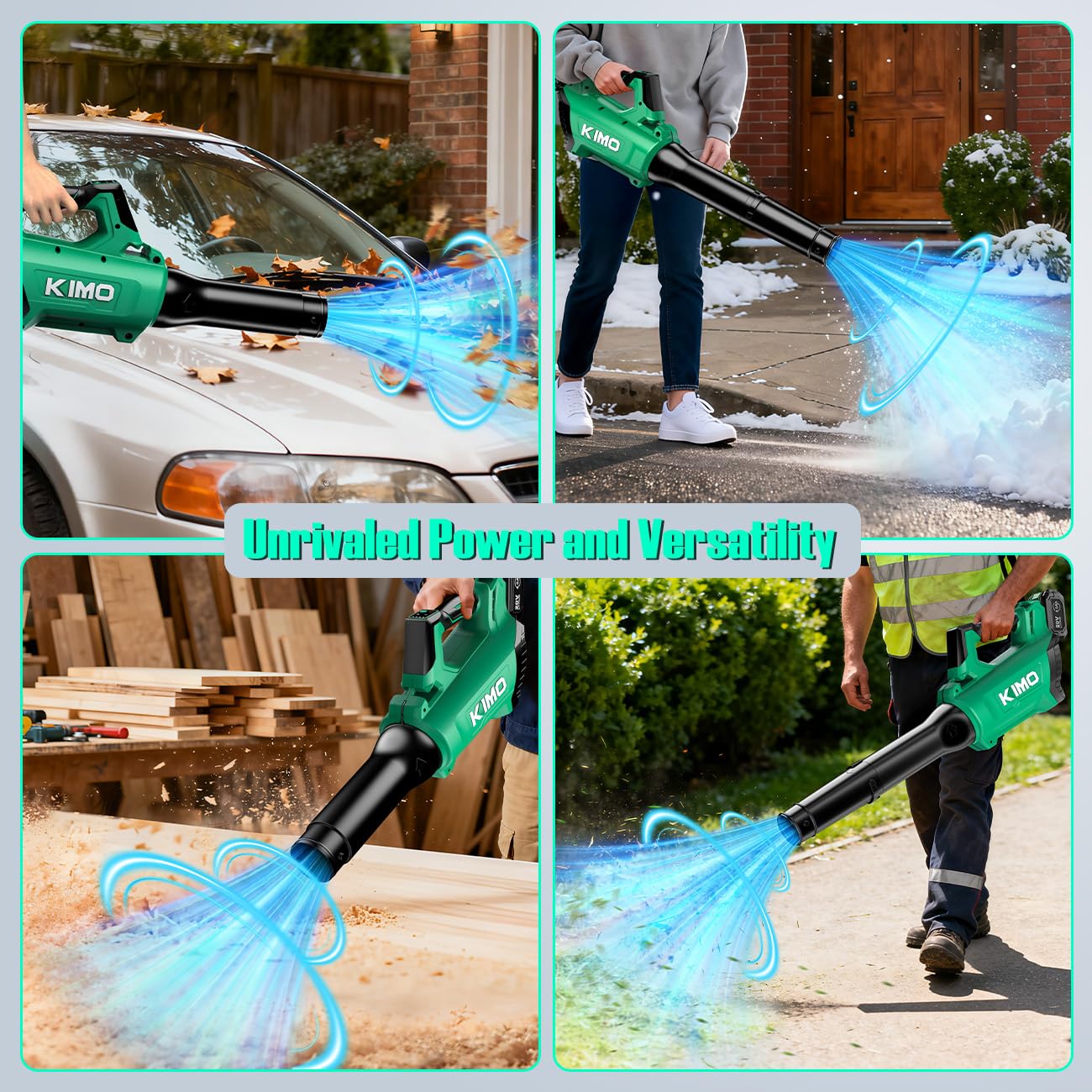 KIMO Leaf Blower Cordless with Battery and Charger, 540CFM/220MPH, Precision Adjustment Handle, 3Speeds w/ Visual Panel, Lightweight, 2 Extended Tube, 2* 2.0 Battery Powered Leaf Blowers for Lawn Care