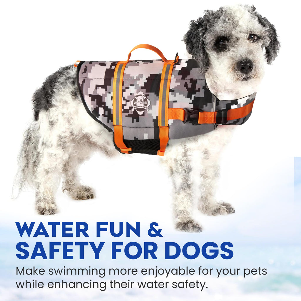 Dog Life Jacket — Premium Swim Vest with SafeChin Anti-Choke Collar | PAWS Aboard Blue & Yellow | RapidLift Rescue Handle, D-Ring, Reflective Trim | Boating, Kayaking, Pool | XX-Small (Under 6 lbs)