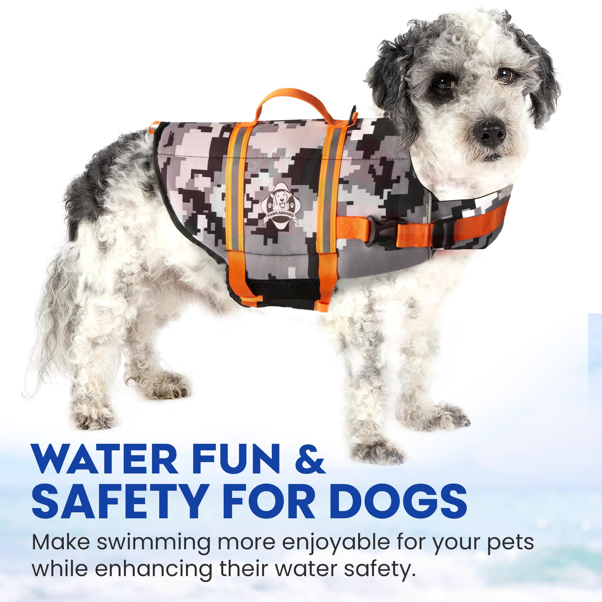Dog Life Jacket — Premium Swim Vest with SafeChin Anti-Choke Collar | PAWS Aboard Blue & Yellow | RapidLift Rescue Handle, D-Ring, Reflective Trim | Boating, Kayaking, Pool | XX-Small (Under 6 lbs)