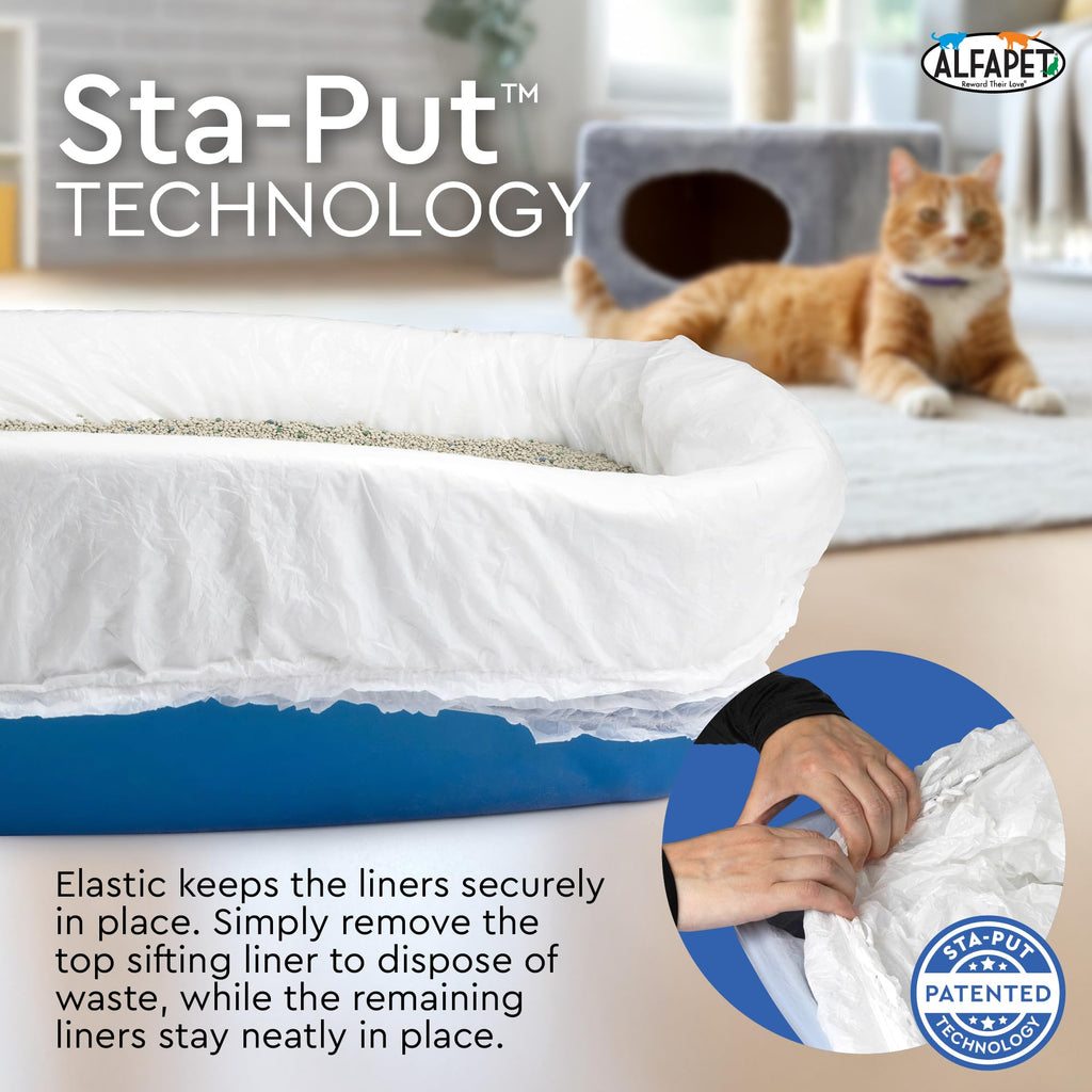 Alfapet Sifting Cat Litter Box Liners - Jumbo 15 Count, Pack of 5 - Tear-Resistant Cat Litter Bags, Waterproof Kitty Litter Liners, Fits Litterbox Pan Sizes X-Large, X-Giant, 37" x 18" 30 lb Capacity