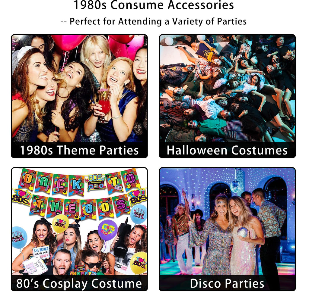 Upgraded 80s Outfit Costume for Women,80s Party Costume Accessory Sets with T-Shirt Tutu Skirt Waist Pack etc