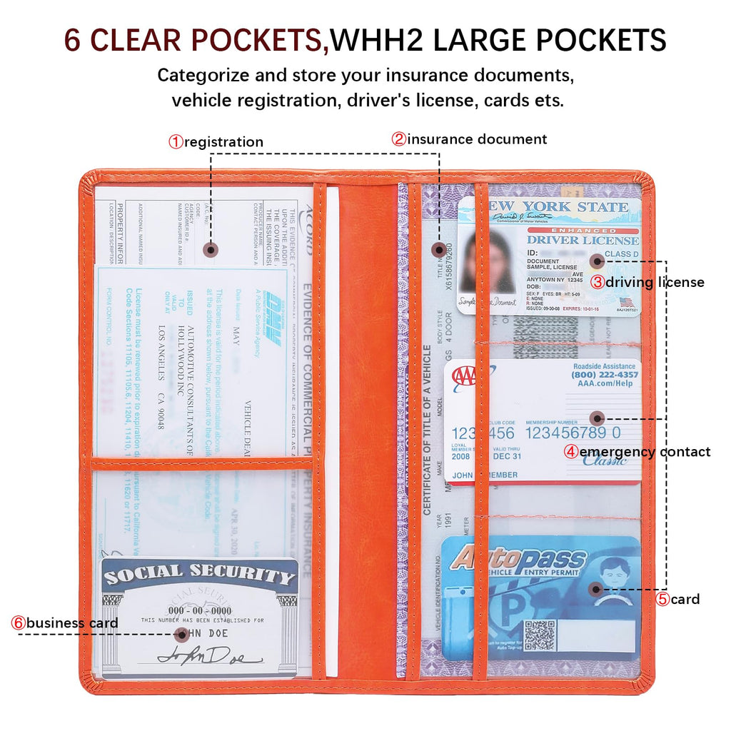 Car Registration and Insurance Card Holder for Women Men, Black Glove Box Paperwork Organizer with Magnetic Buckle for Easy Access and Protect Documents and Various Cards in Vehicle