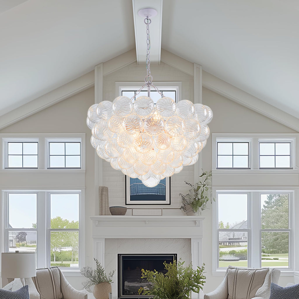 Longree Bubble Glass Ball Chandelier White 20" Dia Pendant Light | Swirled Glass Globe, for Dining Room Kitchen Bathroom Entry Bedroom