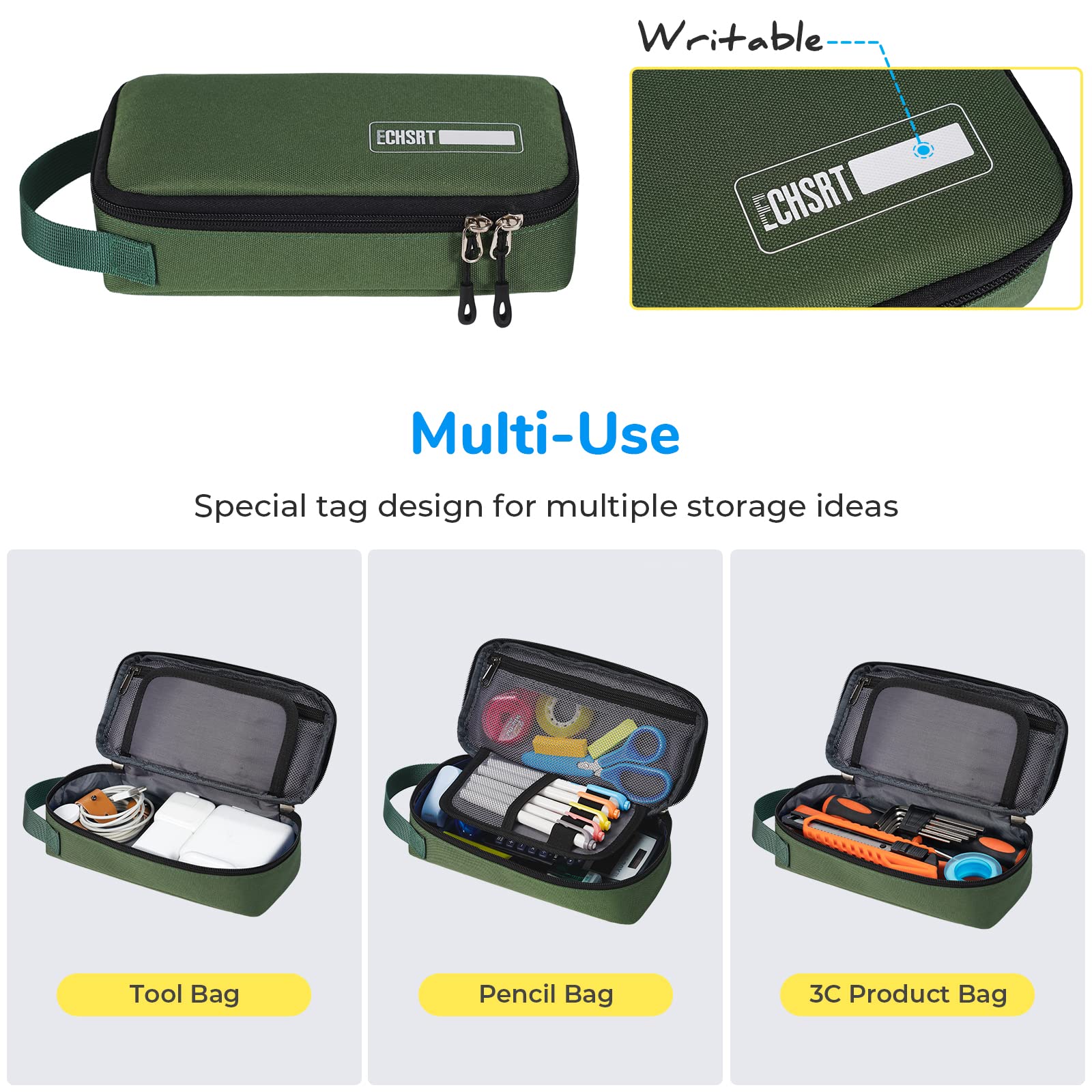 ECHSRT Large Pencil Case, Aesthetic Pen Pouch with Big Capacity, Minimalist Portable Stationery Bag with Handle for Office Organizer Aesthetic Pencil Cases