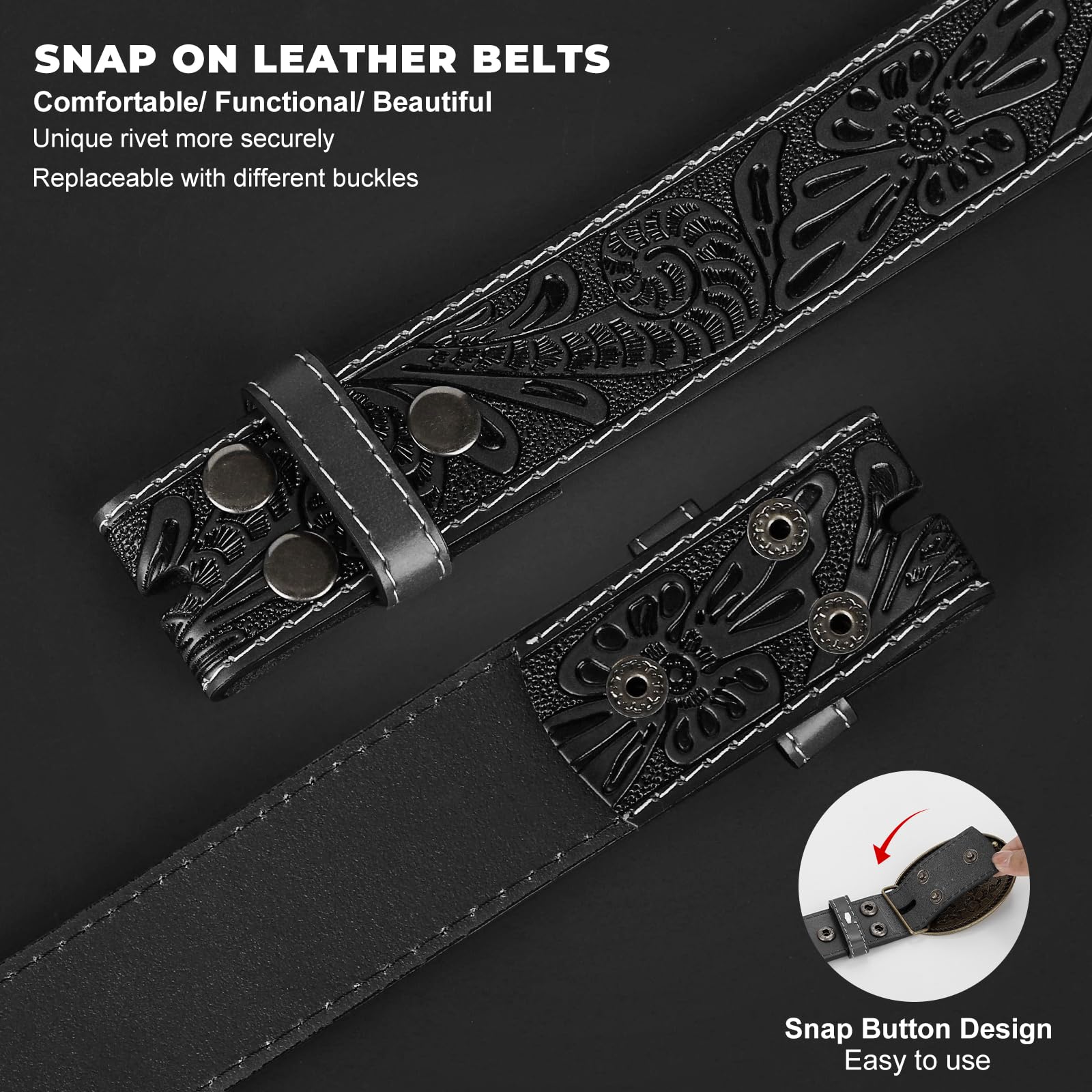 BELTROAD Western Leather Belt Strap for Men Women Cowboy Cowgirl Leather Mens Belts for Jeans Birthday Christmas Belt Gifts