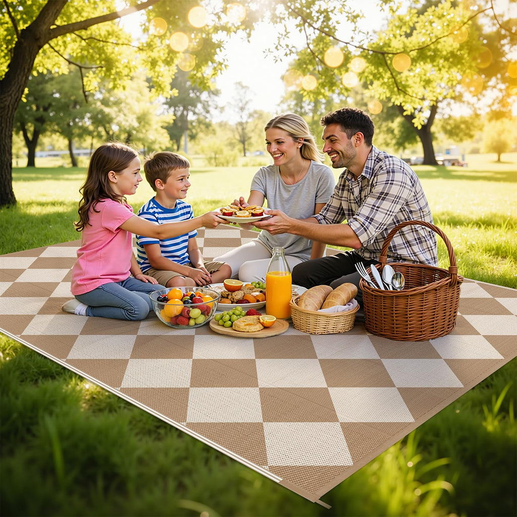 HEBE Checkered Outdoor Rug Waterproof 5x8, Reversible Plastic Straw Rug RV Camping Rug, Indoor Outdoor Patio Mat Clearance, Outside Carpet for Porch,Deck,Camper,Balcony,Backyard,Picnic