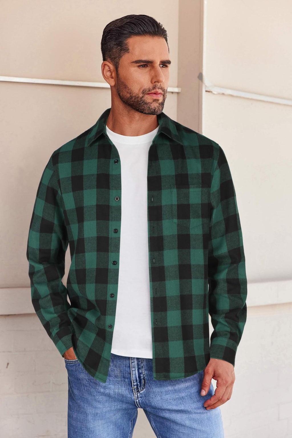 COOFANDY Mens Flannel Shirts Long Sleeve Button Down Shirt with Pocket Casual Shirts Work Shirts for Men