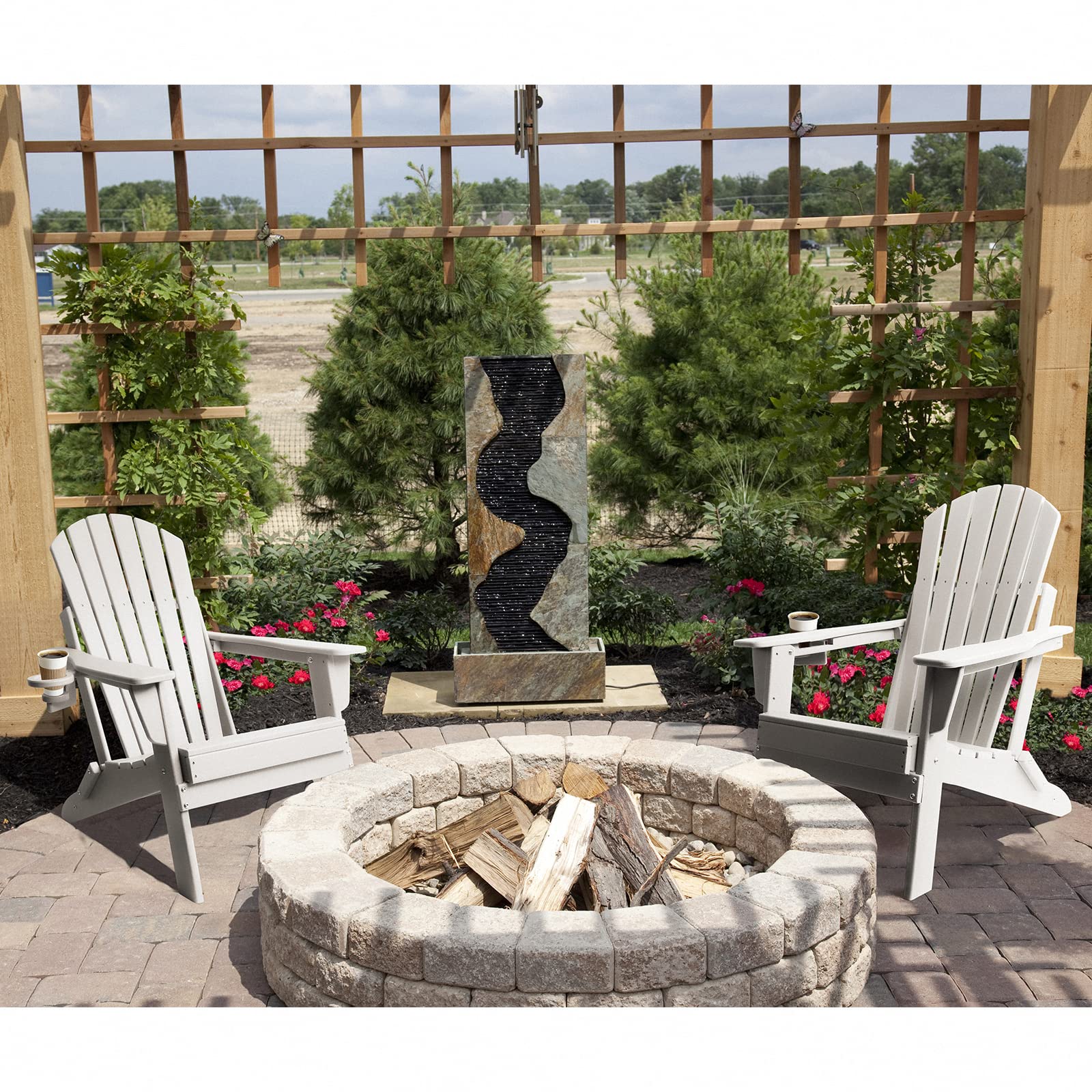 FUNBERRY Folding Adirondack Chair, Fire Pit Chairs with Cup Holder | HDPE All Weather, Quick-Folding, No Rot or Rust or Crack, UV Fade Shield, 400LBS Weight Capacity, Easy-Clean for Outside