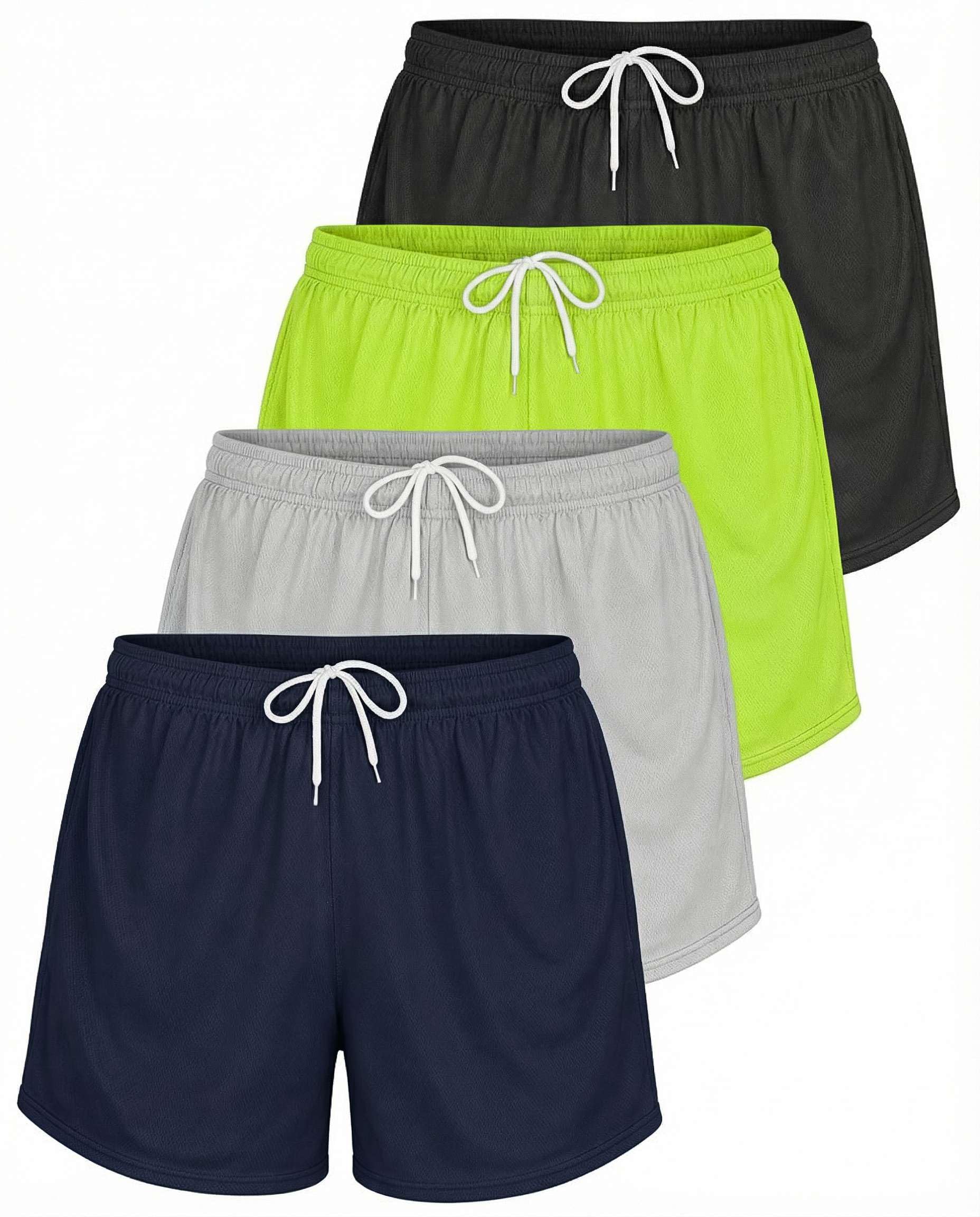 Real Essentials 4 Pack: Womens Active Athletic Performance Mesh Shorts with Pockets (Available in Plus Size)