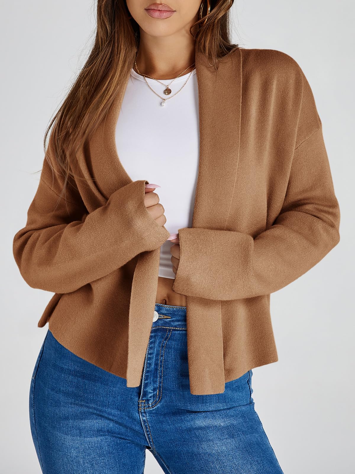 Saodimallsu Womens Cropped Cardigan Open Front Shawl 2026 Fall Trendy Long Sleeve Sweater Jacket