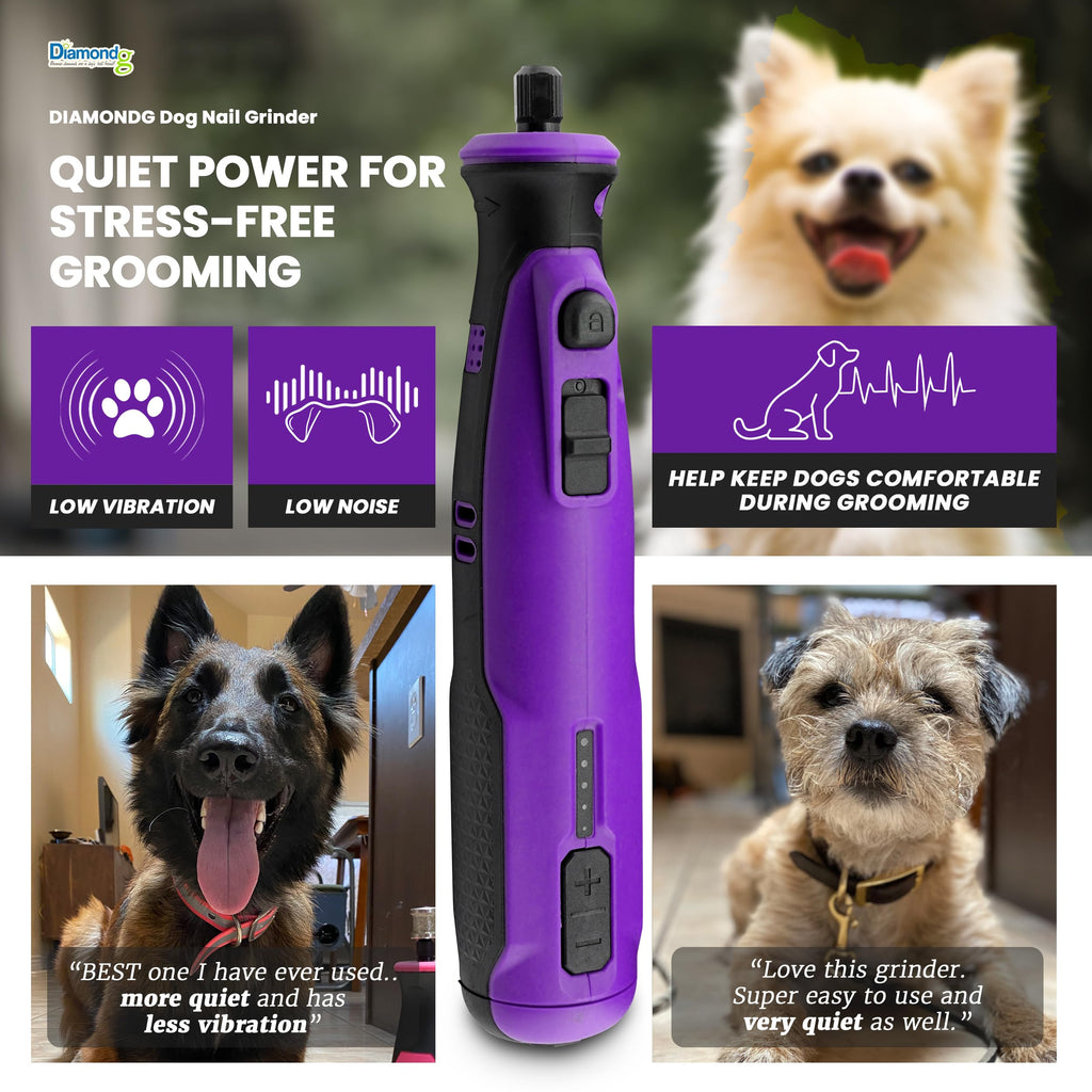 Diamondg Cordless Dog Nail Grinder with Quiet Sound & LED Tip for Large & Small Dogs, 4hrs. Runtime - Electric Dog Nail Trimmer, Heavy Duty Rotary Tool Alternative to Toenail Clippers & Filers