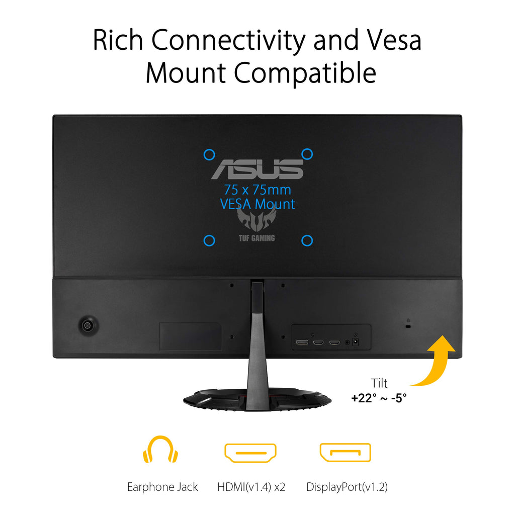 ASUS TUF Gaming 24” (23.8” viewable) 1080P Monitor (VG249QE5A) - FHD, 144Hz Overclock to 146Hz, IPS, Extreme Low Motion Blur Sync, 1ms, Speakers, Variable Overdrive, DisplayWidget Center, 3yr Warranty