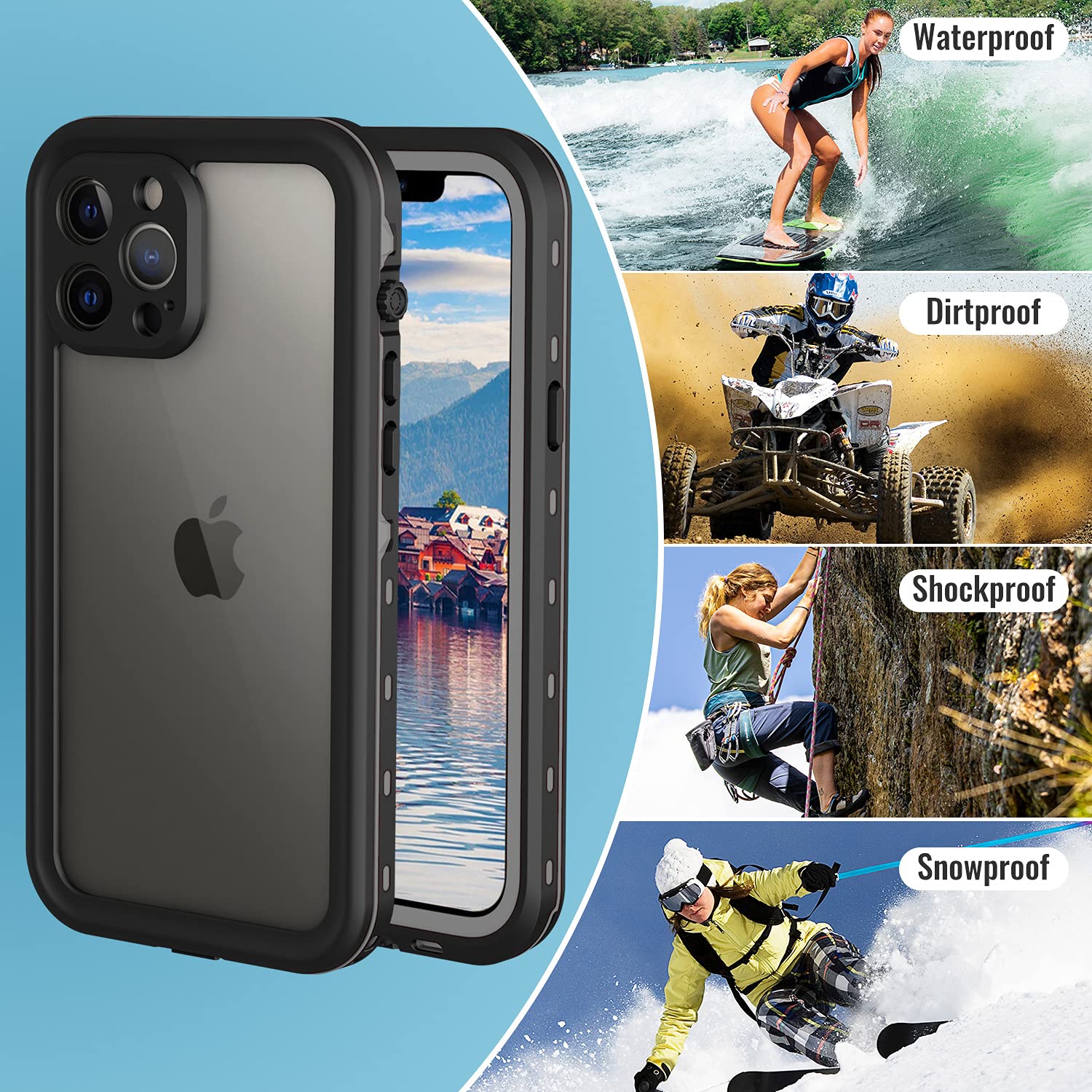 iPhone 13 Pro Case, Waterproof & Shockproof Phone Case, Full Protection, IP68, 6.1 Inch, Black