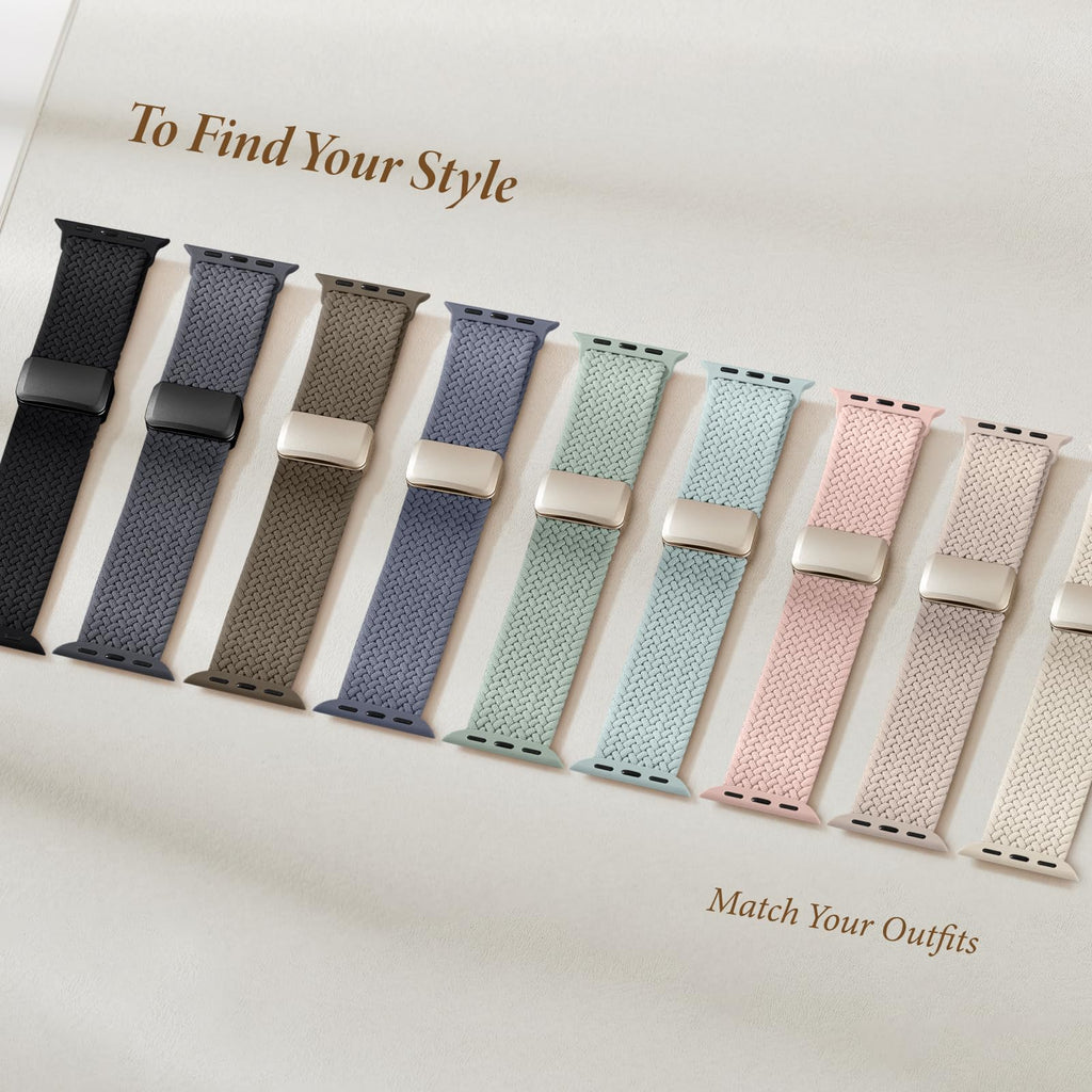 Braided Stretchy Bands with Magnetic Clasp Compatible for Apple Watch Band 38mm 40mm 41mm 42mm 44mm 45mm 46mm 49mm Women Men, Nylon Sport Solo Loop for iWatch Series 11 10 9 8 7 6 5 4 3 Ultra 3 2 1 SE