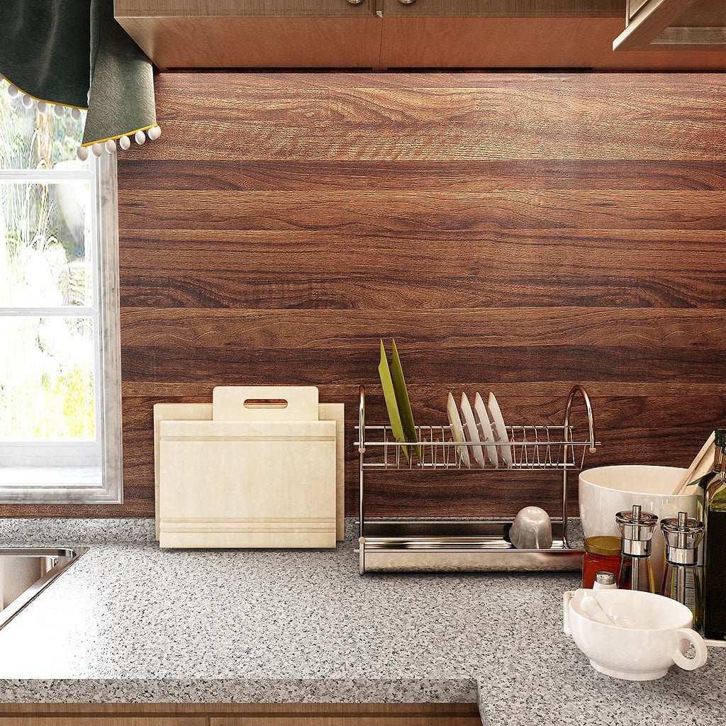 Decotalk Wood Contact Paper Wood Grain Contact Paper for Countertops Walnut Wood Countertop Vinyl Wrap Peel and Stick Wallpaper Dark Brown Wood Self Adhesive Contact Papers for Cabinets 12x120 inch