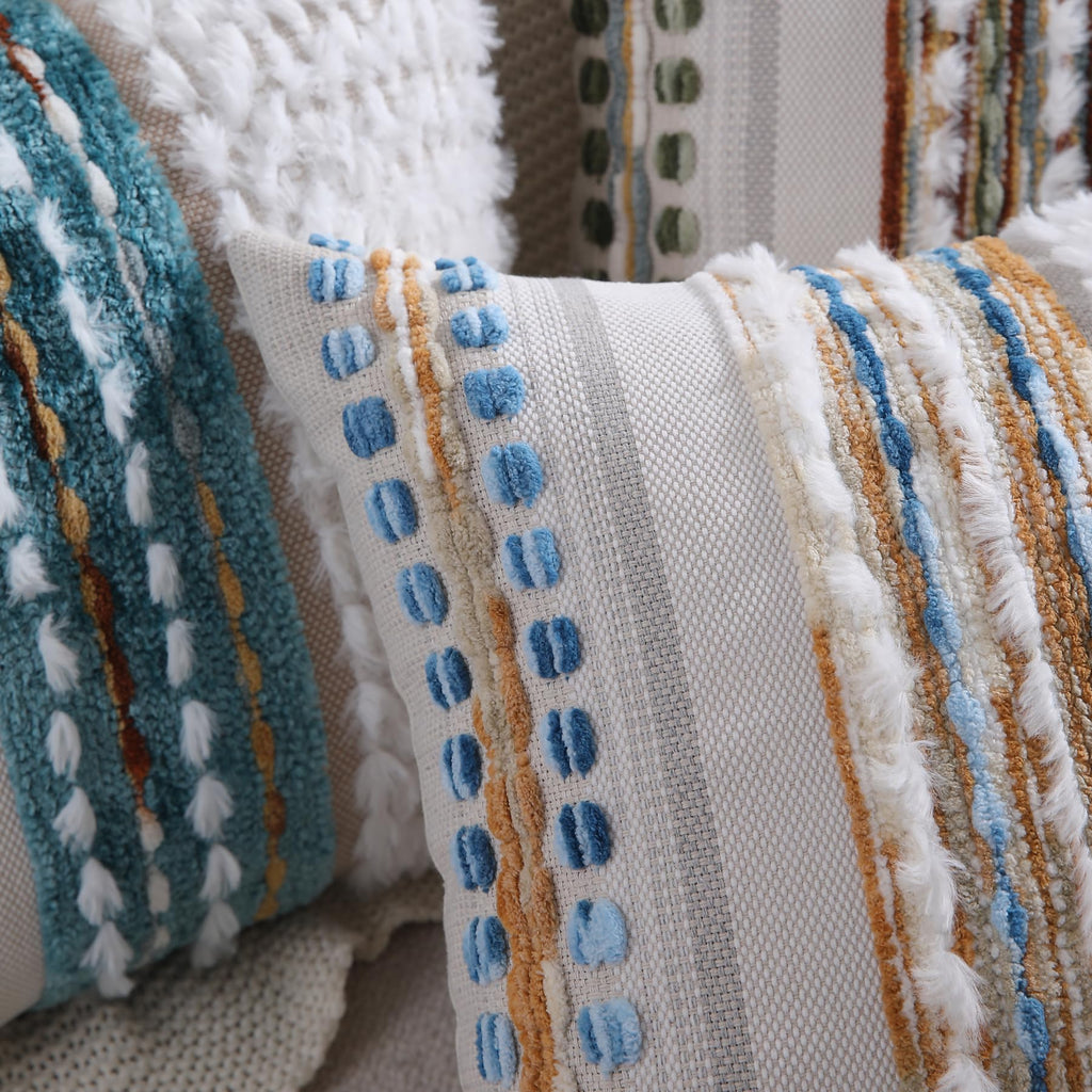 Boho Pillow Covers 18x18 Set of 2 for Couch-Modern Farmhouse Sofa Decorative Throw Pillow Covers Textured Chenille Cushion Covers Outdoor Netural Bohemian Pillow Cases Square