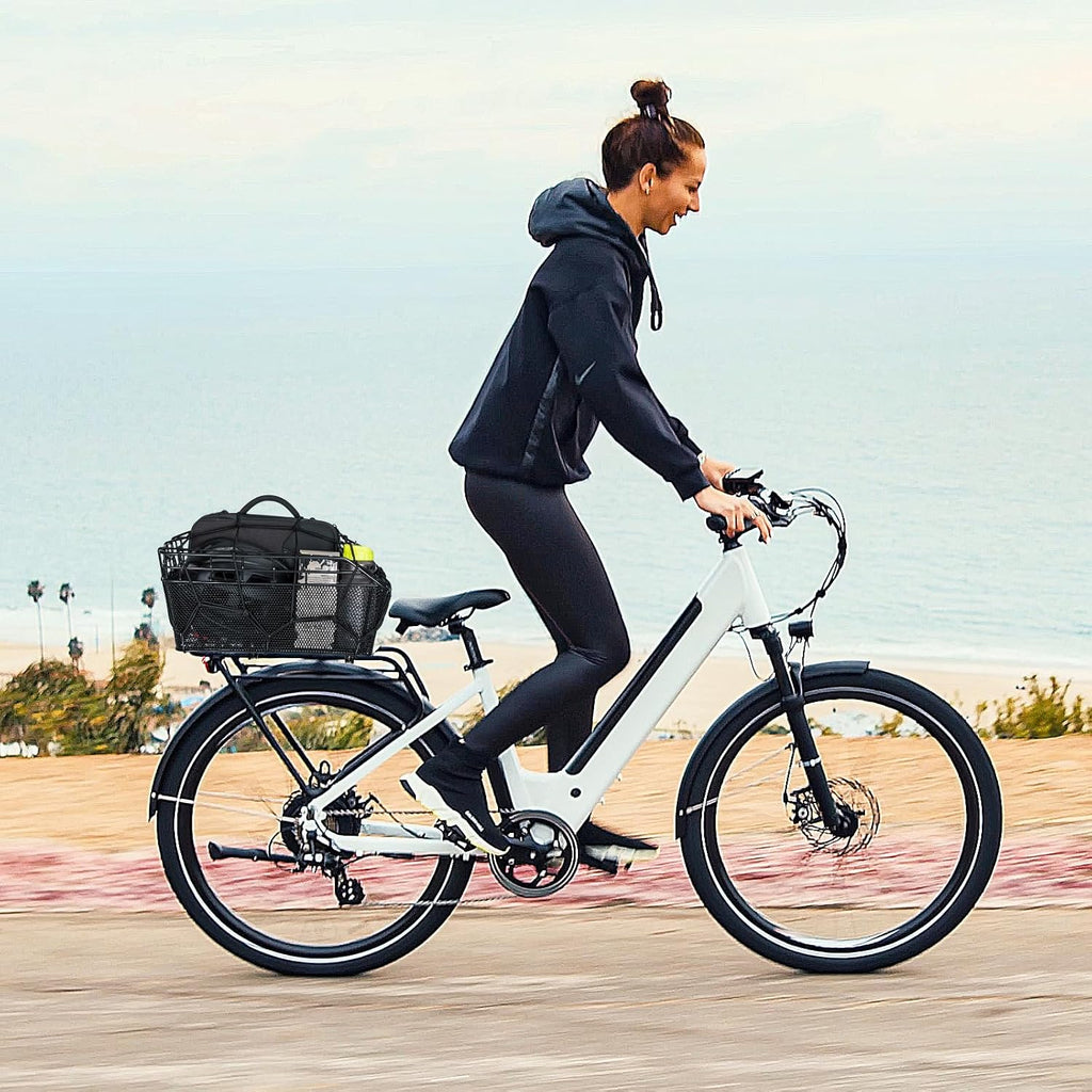 Rear Bike Basket - Large Bicycle Rear Basket with Cargo Net and Waterproof Cover, Wire Bike Baskets Rear Large Capacity (NO Bike Rack Included)