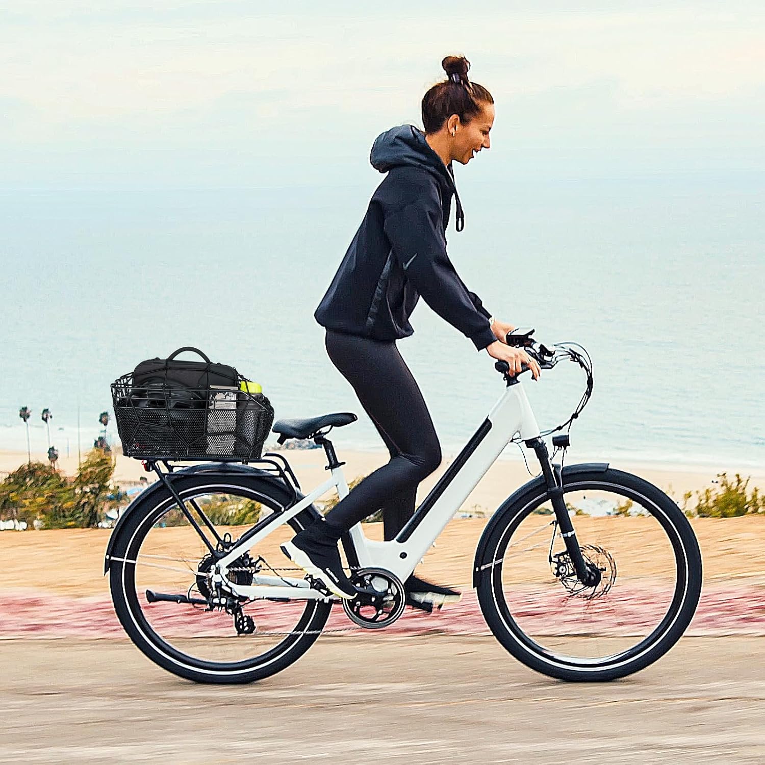 Rear Bike Basket - Large Bicycle Rear Basket with Cargo Net and Waterproof Cover, Wire Bike Baskets Rear Large Capacity (NO Bike Rack Included)