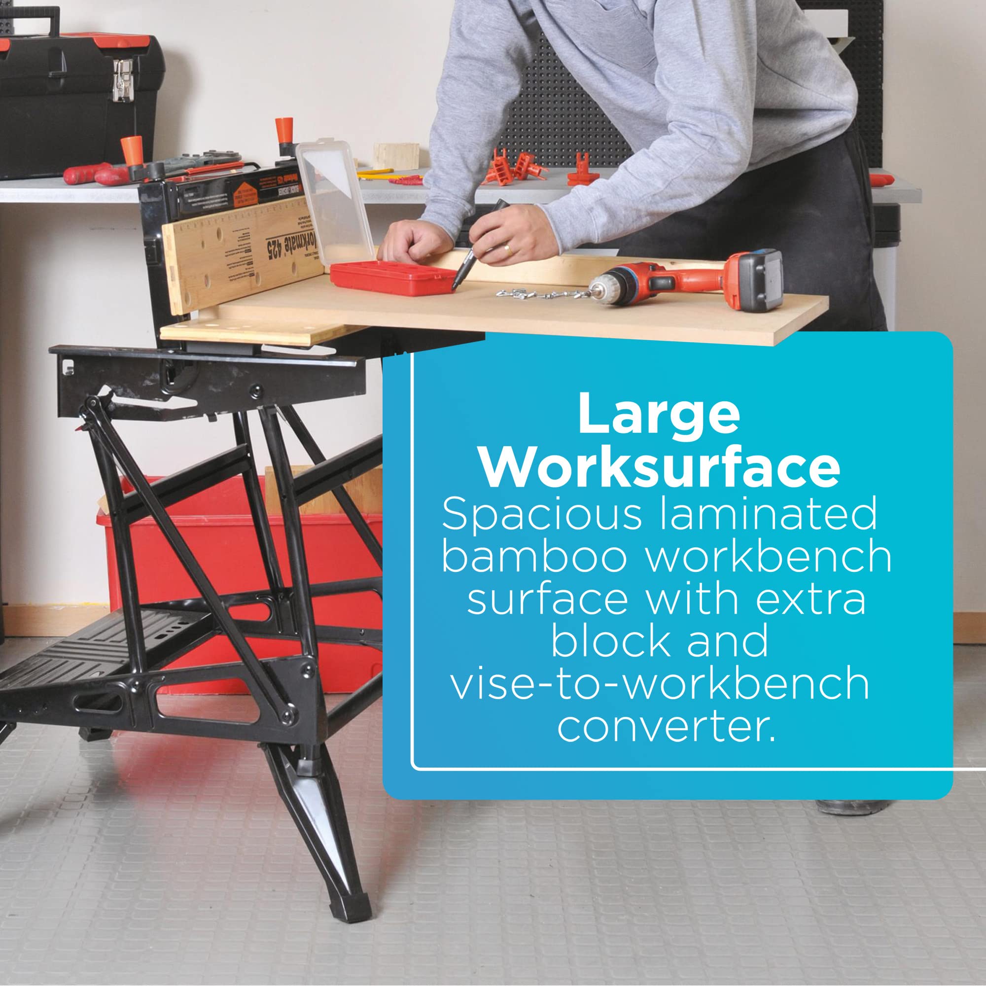 BLACK+DECKER Portable Workbench, Project Center and Vise with IRWIN QUICK-GRIP Clamps, One-Handed, Mini Bar, 6-Inch, 4-Pack (WM425-A & 1964758)