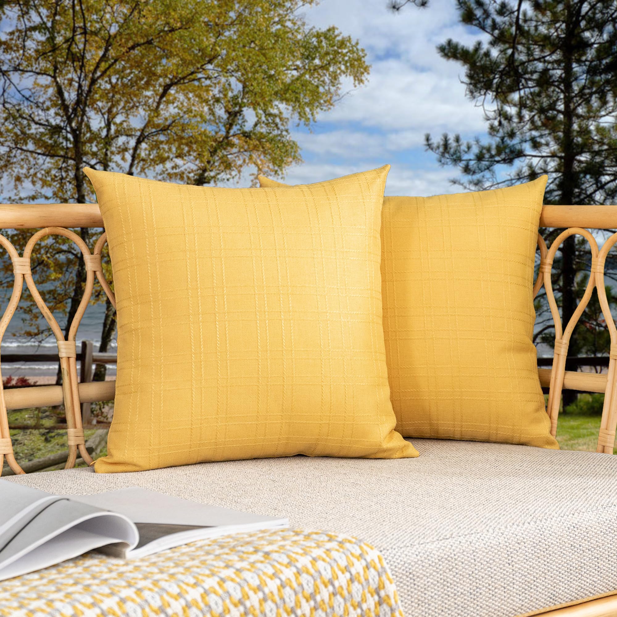 Kevin Textile Pack of 2 Outdoor Waterproof Pillow Covers Checkered Decorative Cushions Sham Throw Pillowcases Shell for Patio Tent Garden Couch Bed Sofa 16x16 Inch Army Green