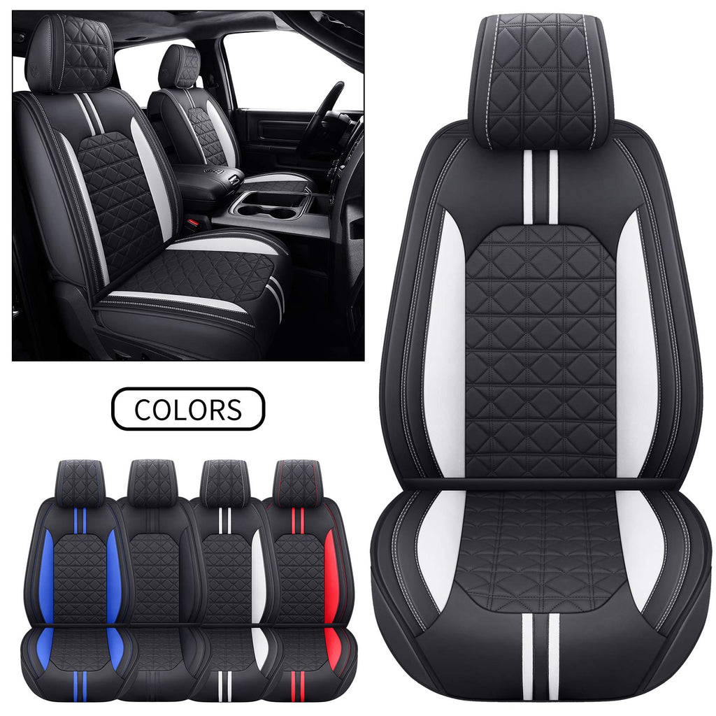 YIERTAI Dodge RAM Seat Covers Fit for 2009-2023 2024 2025 2026 1500/2500/3500HD Pickup Front Seats Only Crew Double Cab Quad Cab Waterproof Leather Seat Covers(2 PCS Front only/Black)