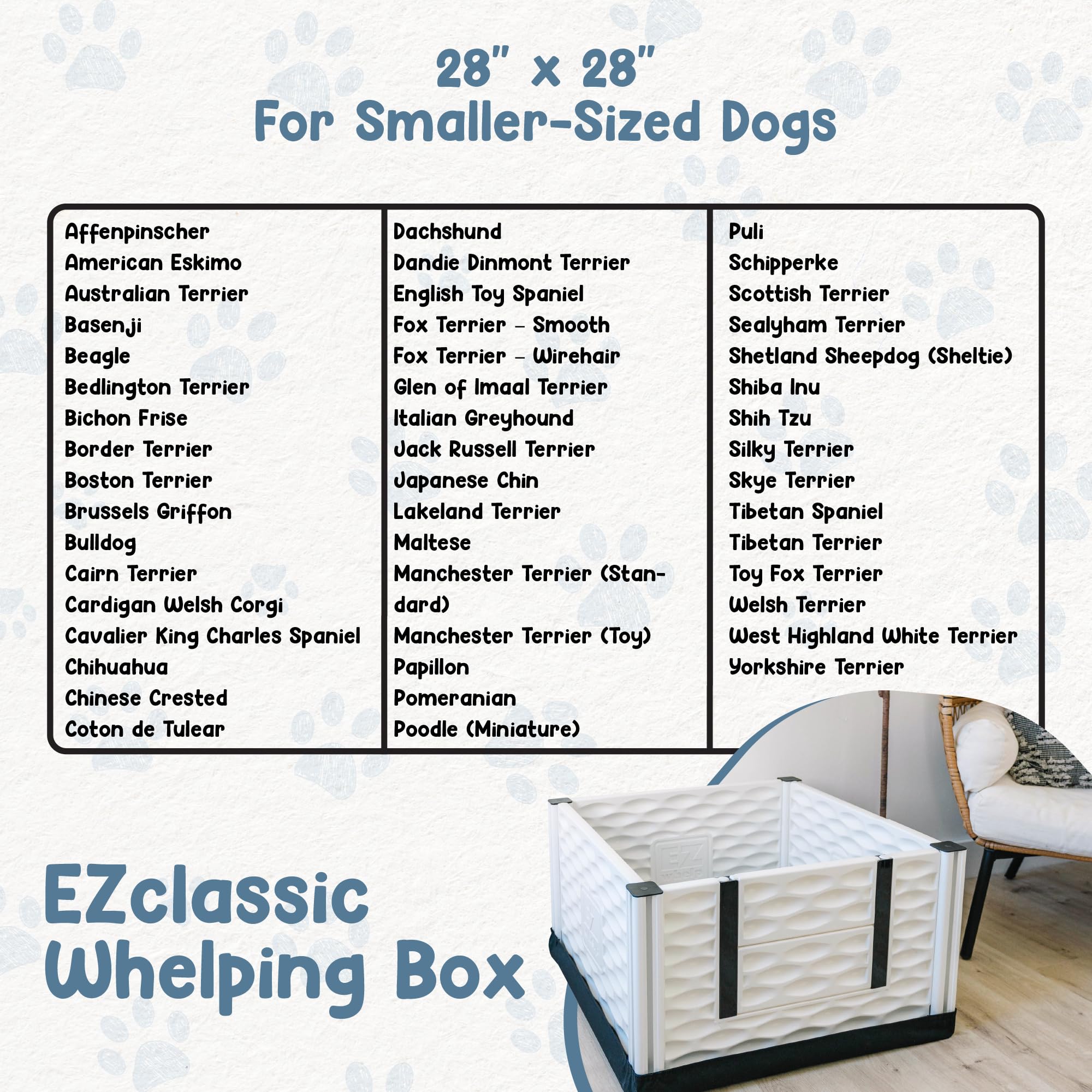 EZwhelp EZclassic Windowed 48"x48"x18" Whelping Box with Rails and Windowed Walls, Padded Dog Whelping Box, Black Pad