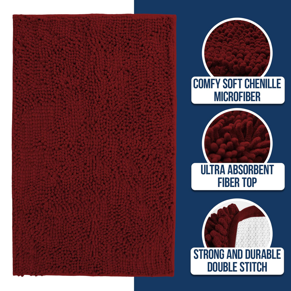 Muddy Mat Chenille Bathroom Rugs Quick Dry Microfiber Mats Non Slip Washable, Extra Thick, Soft and Highly Absorbent Bath Mats for Bathroom, Kitchen, and Shower Floor - Atlantic Blue Small 28"X18"