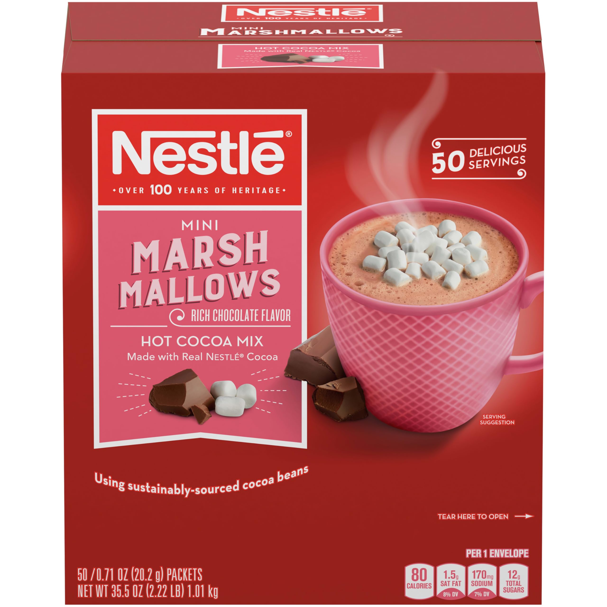 Nestle Hot Chocolate Packets, Milk Chocolate Flavor Hot Cocoa Mix, Made with Real Cocoa, Bulk Pack, 0.71 oz Packet (60 Count)