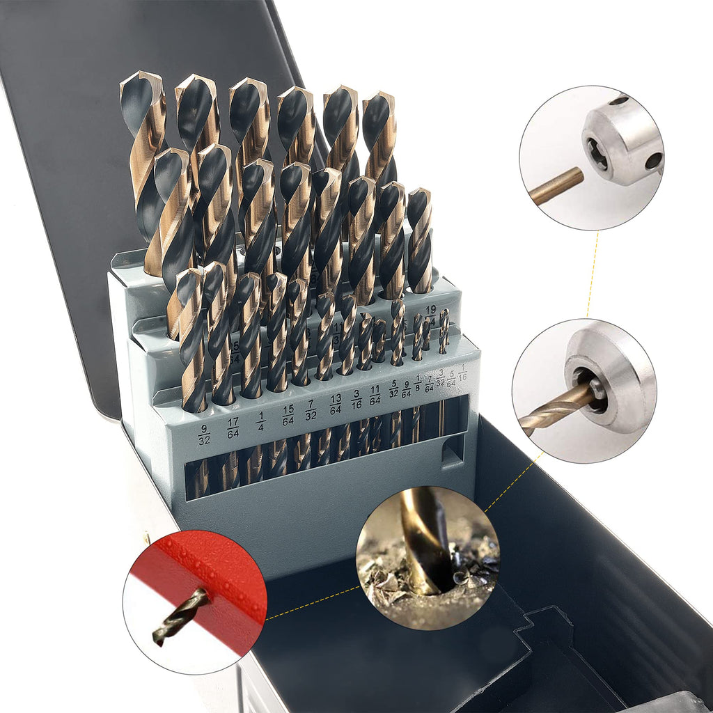 GMTOOLS 13Pcs Cobalt Drill Bits Set, M35 HSS 135 Degree Tip, Twist Jobber Length Drill Bit Kit for Hardened Metal, Cast Iron, Stainless Steel, Plastic and Wood with Storage Case 1/16"-1/4"