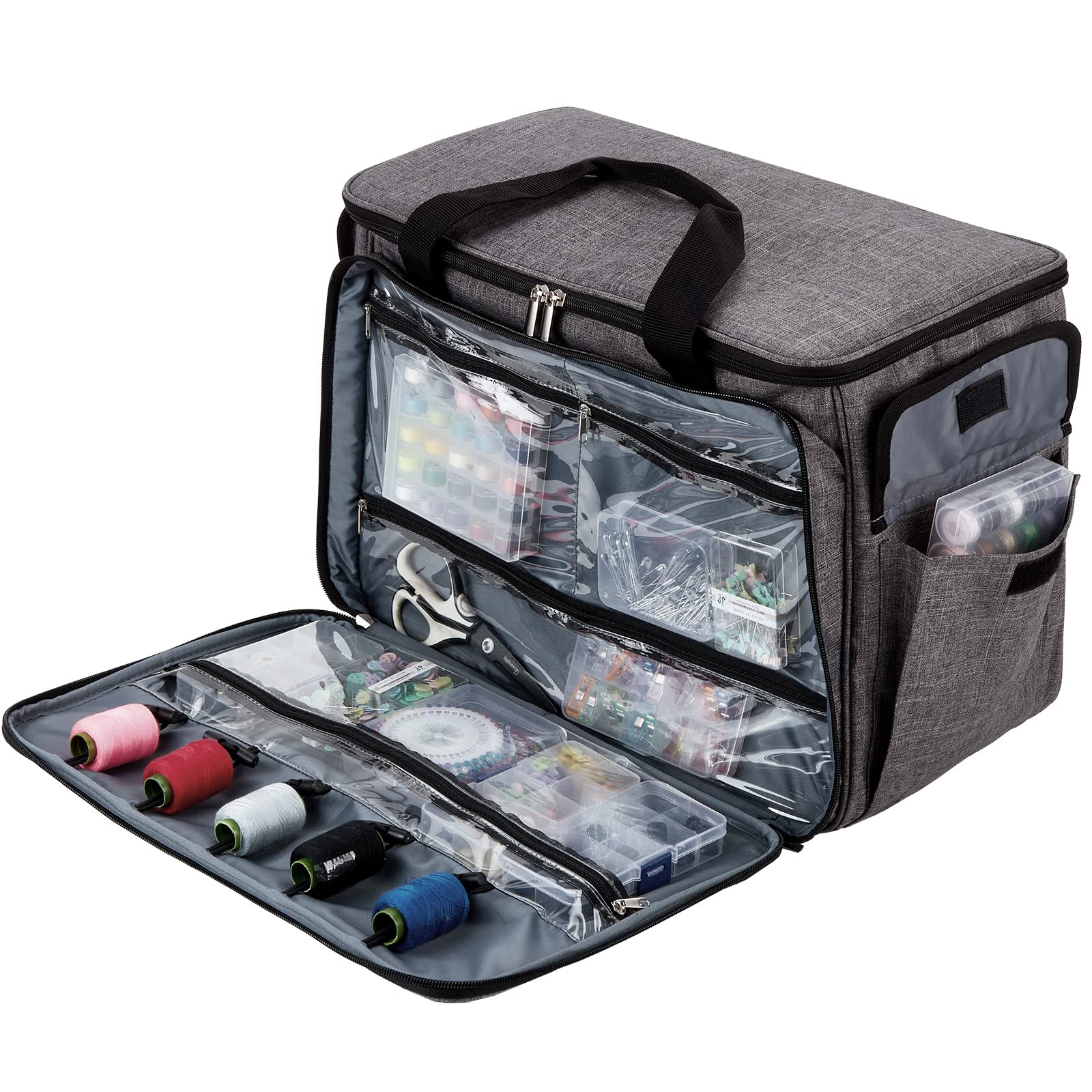 HOMEST Sewing Machine Carry Case, with Shoulder Strap and Front Pocket | Fits most standard Singer, Brother and Janome machines, with storage pockets for sewing accessories and tools, Floral